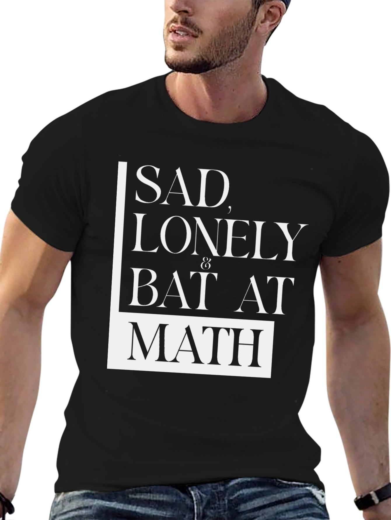 Sad Lonely Bat at Math Graphic T-Shirt