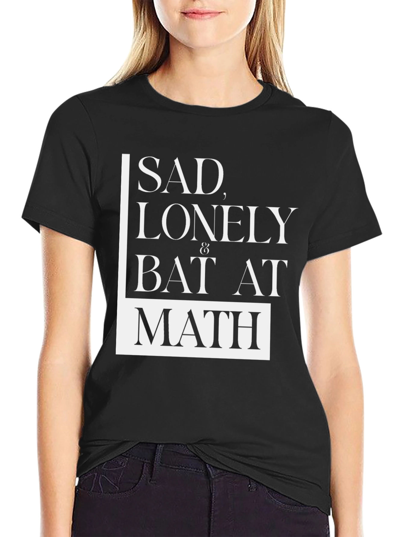 Sad Lonely Bat at Math Graphic T-Shirt