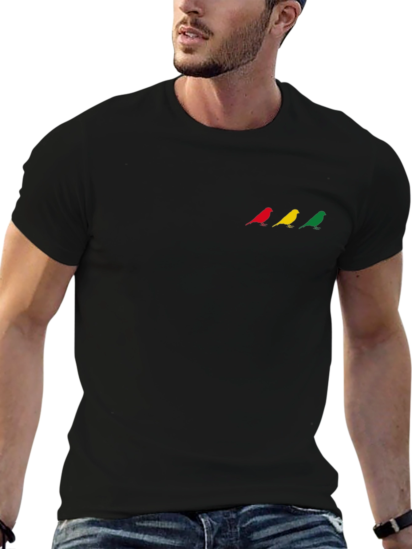 T-Shirt With Bird Graphic - Mens Crew Neck