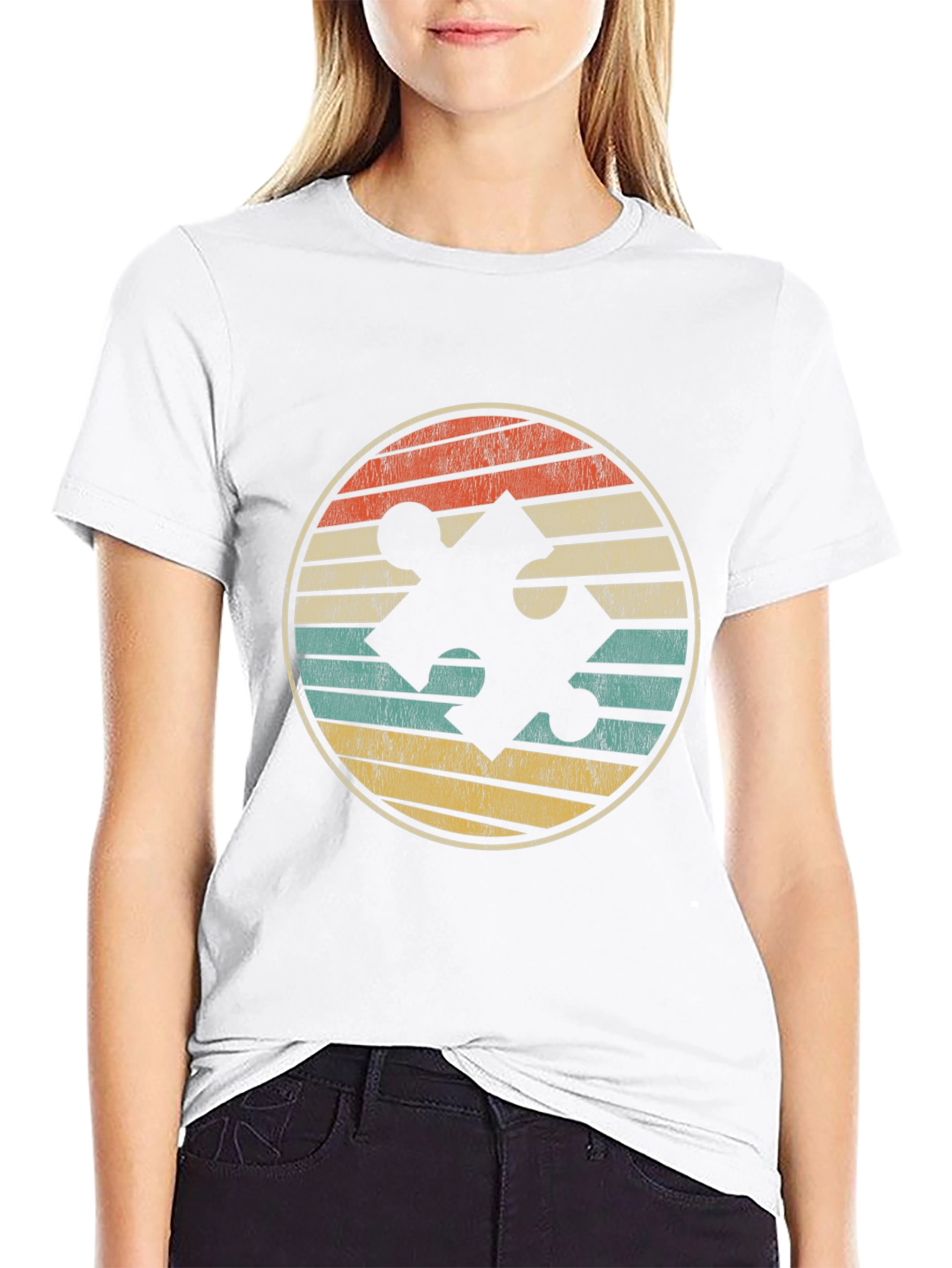 Retro Puzzle Piece Graphic Tee - Black