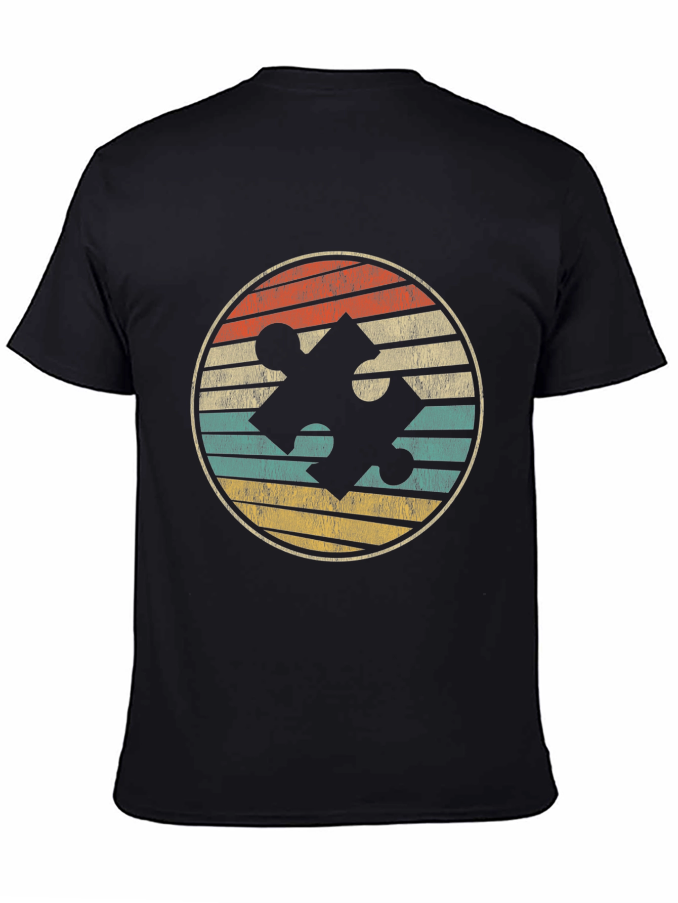 Retro Puzzle Piece Graphic Tee - Black