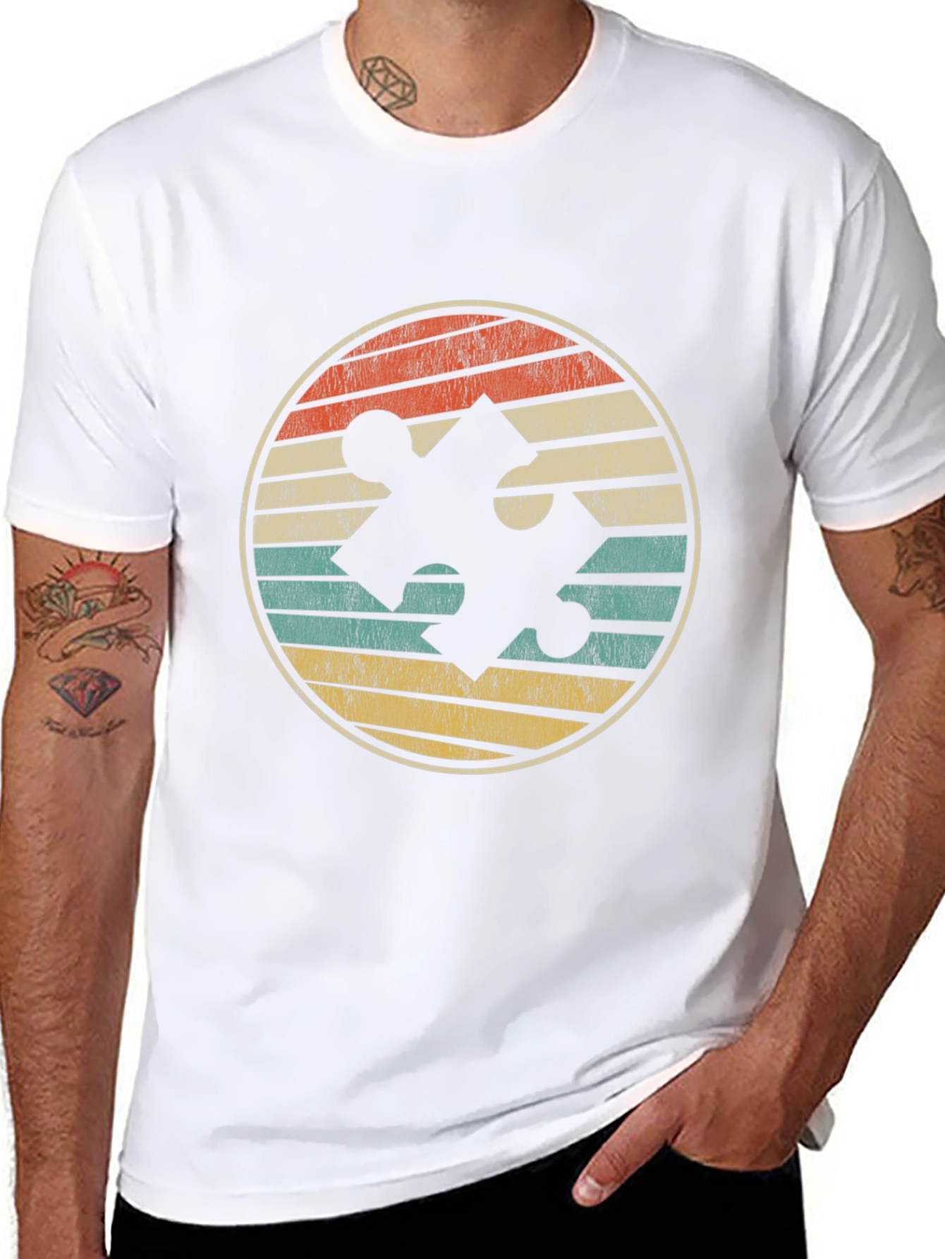 Retro Puzzle Piece Graphic Tee - Black