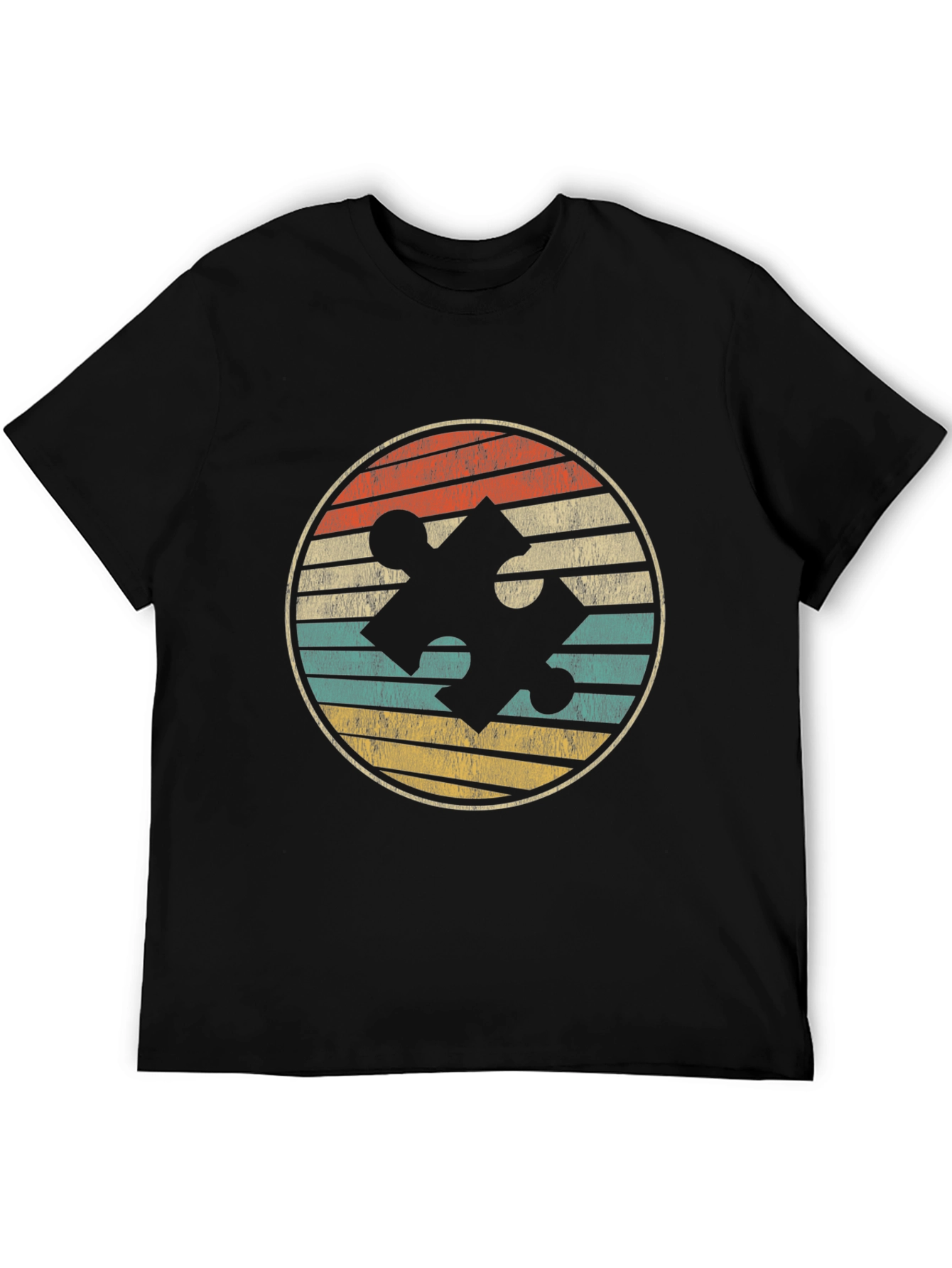 Retro Puzzle Piece Graphic Tee - Black