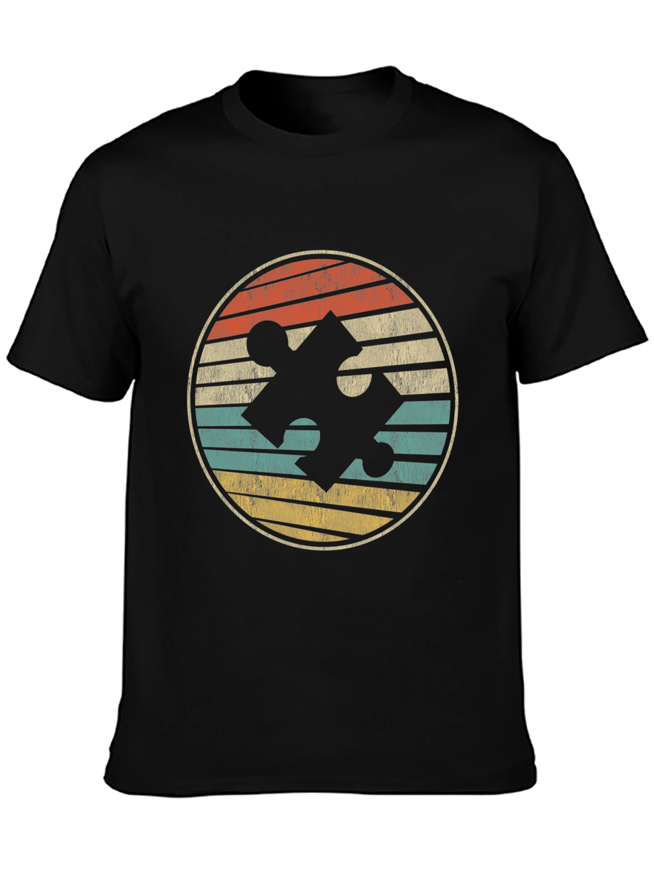Retro Puzzle Piece Graphic Tee - Black