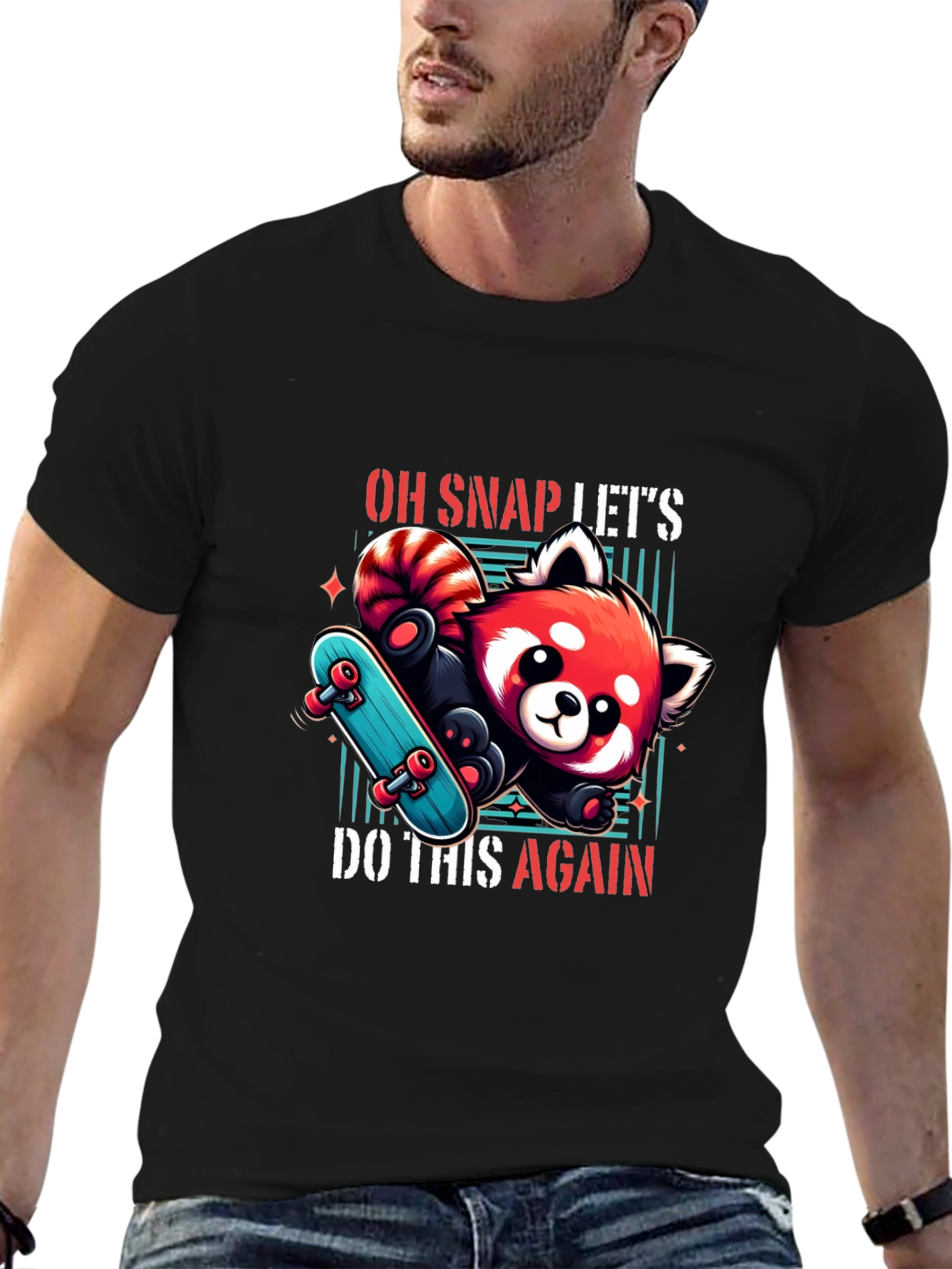Cool Red Panda Skateboard Graphic Tee