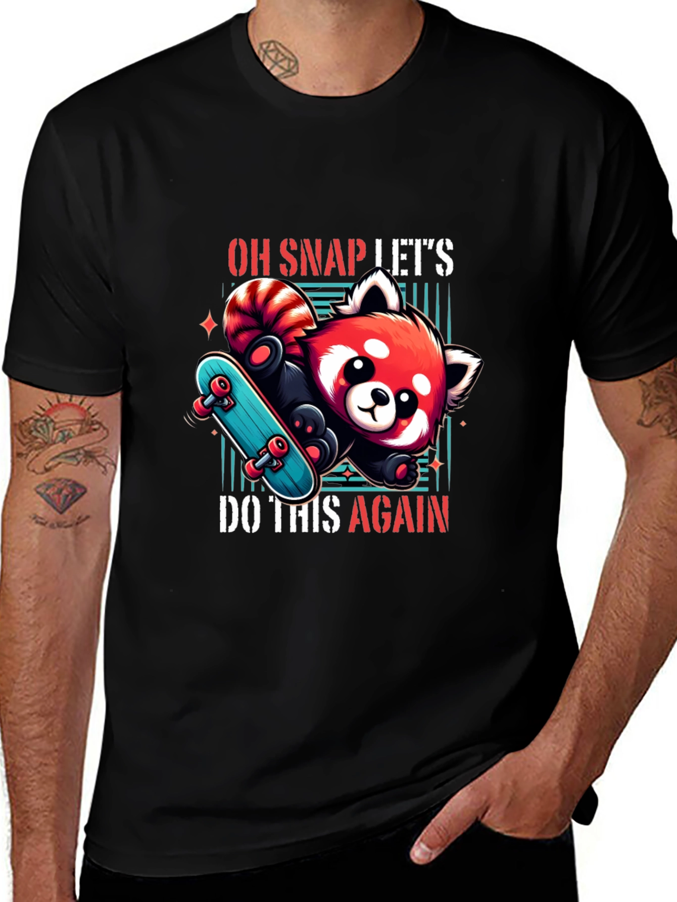 Cool Red Panda Skateboard Graphic Tee
