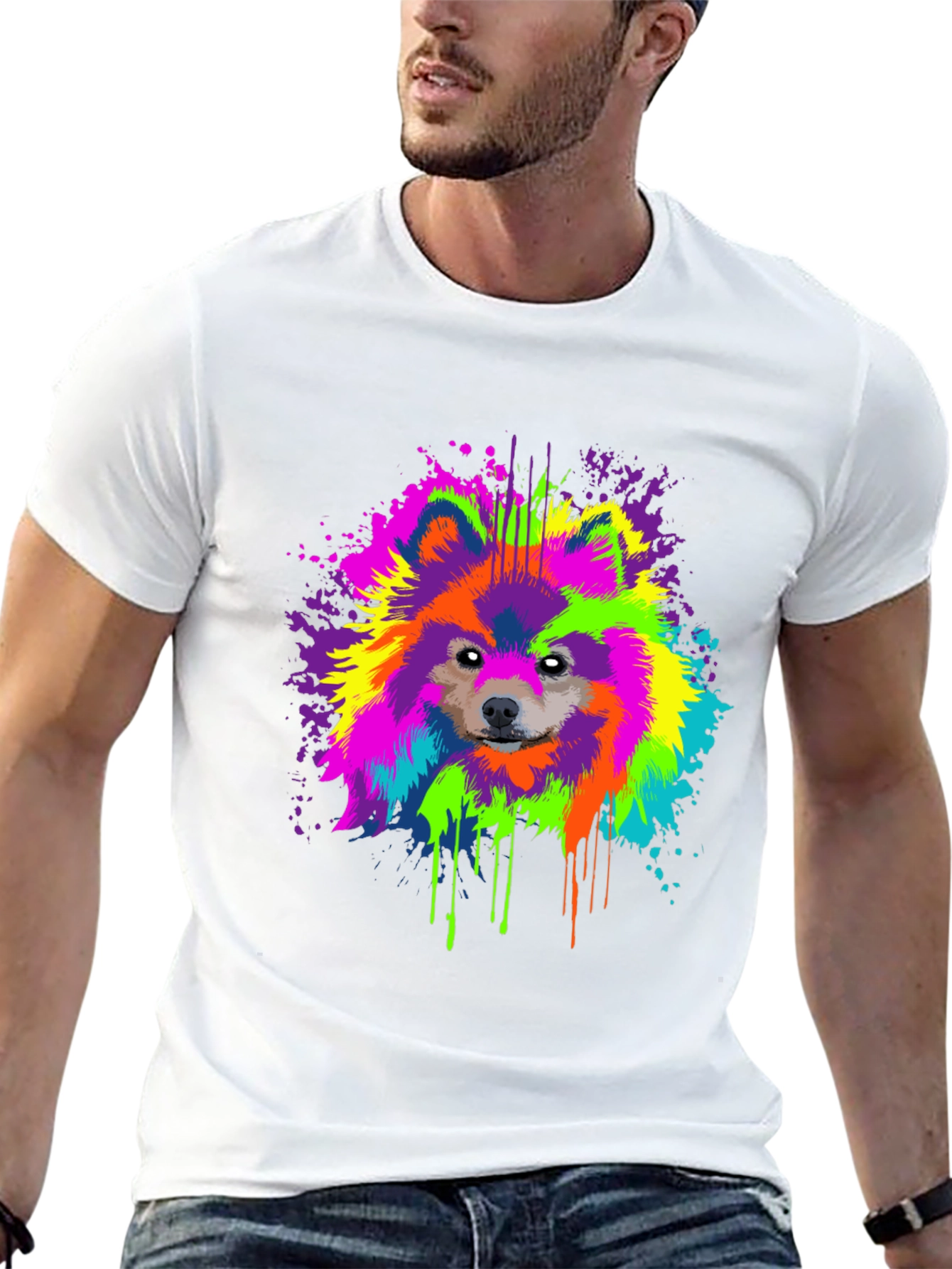 Vibrant Dog Splatter Art Graphic Tee