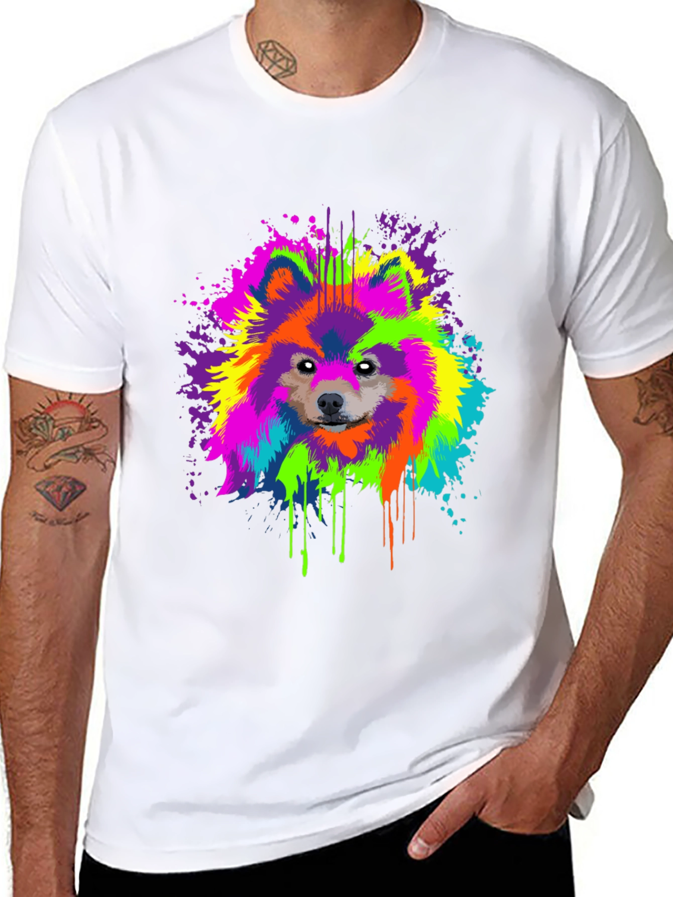Vibrant Dog Splatter Art Graphic Tee