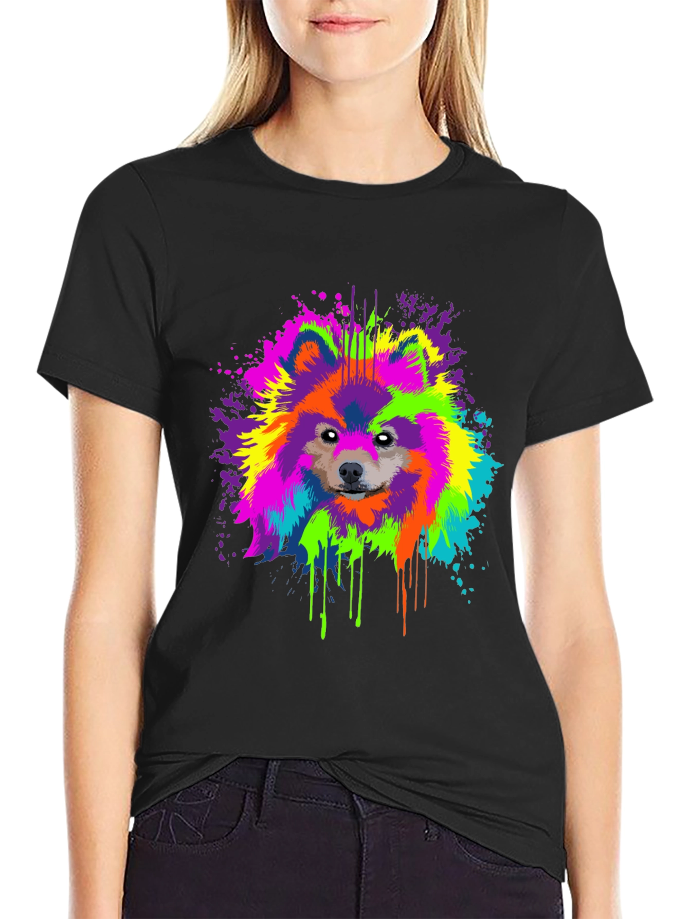 Vibrant Dog Splatter Art Graphic Tee
