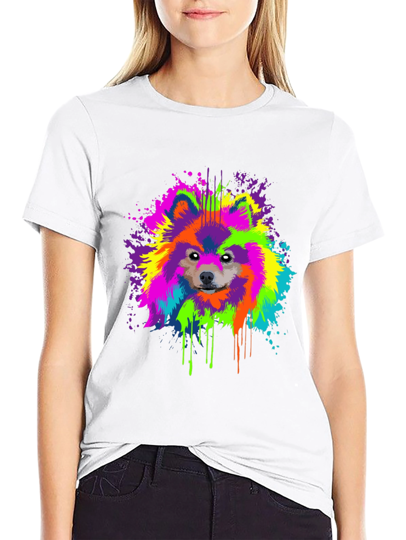 Vibrant Dog Splatter Art Graphic Tee