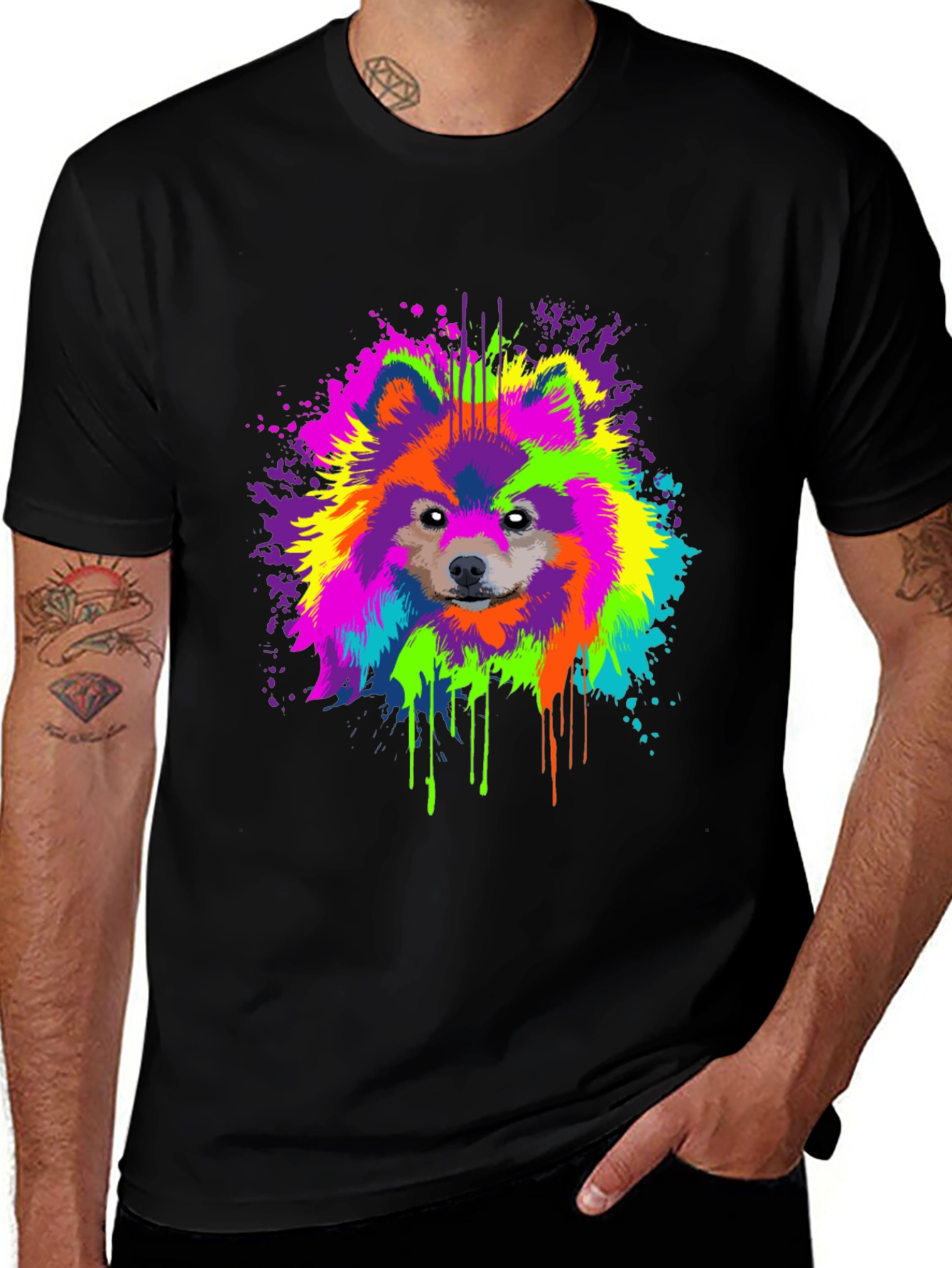 Vibrant Dog Splatter Art Graphic Tee