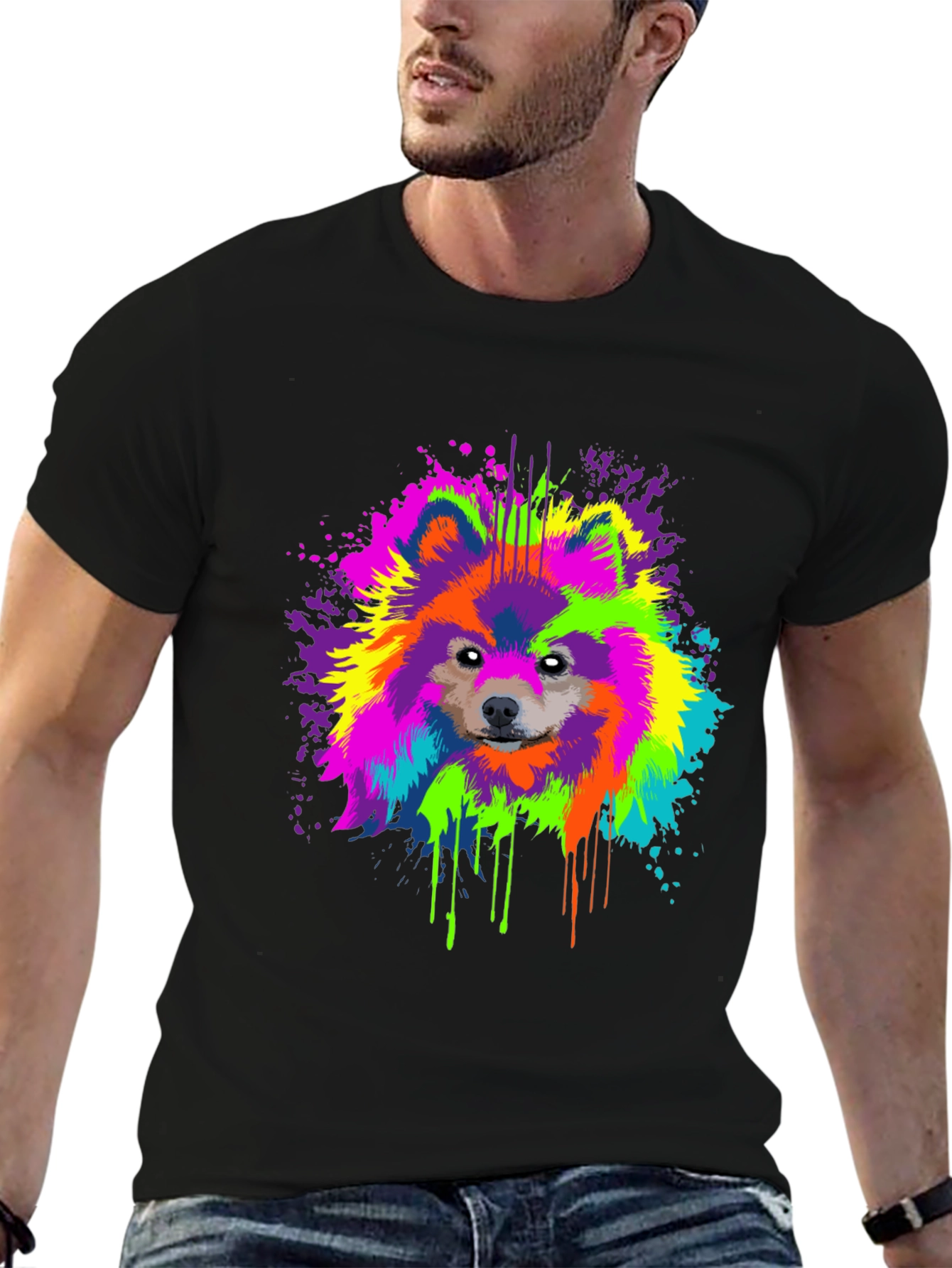 Vibrant Dog Splatter Art Graphic Tee