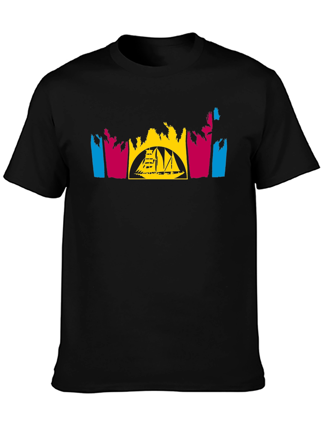 Tropical Sailboat T-Shirt - Black
