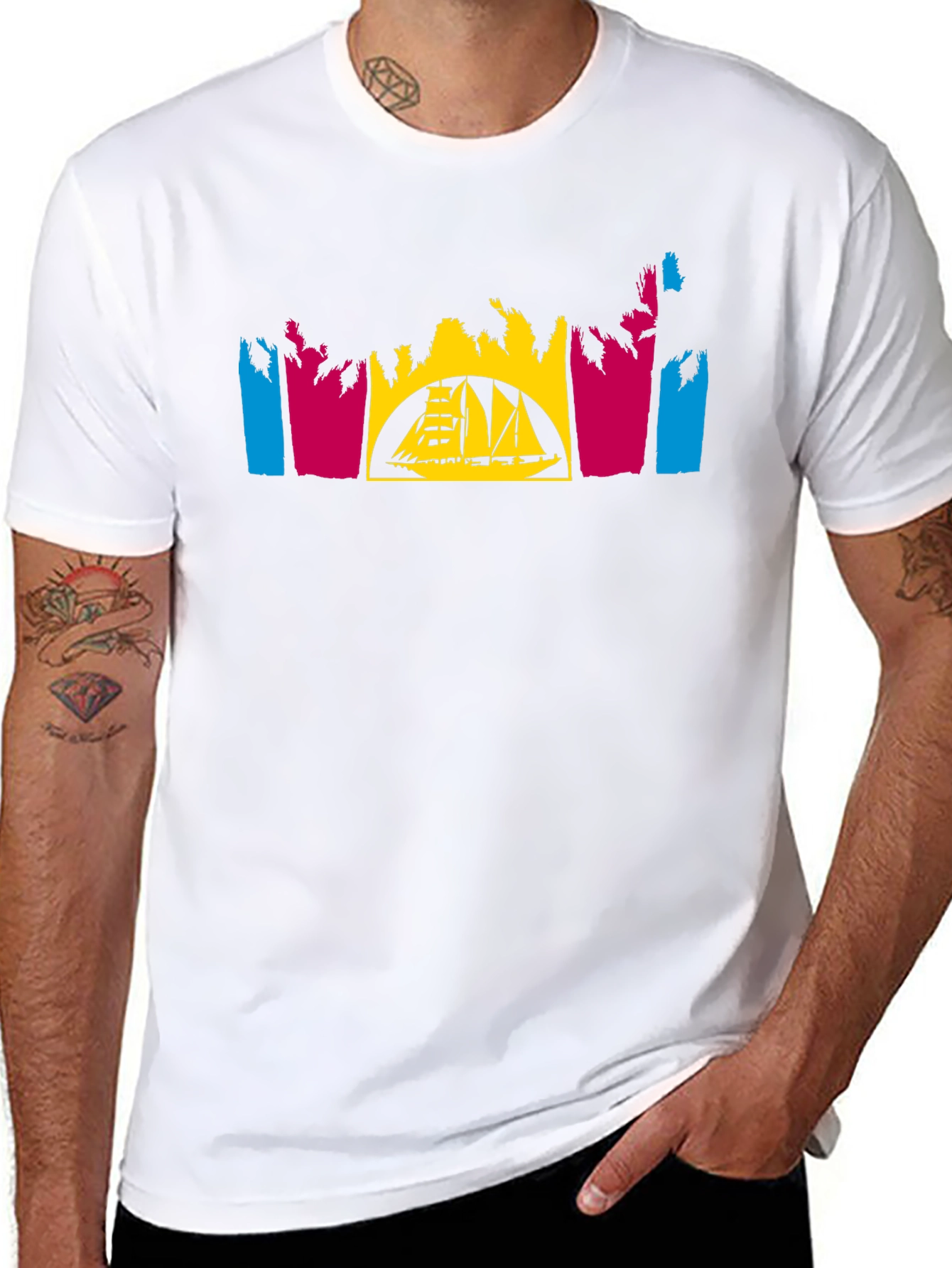 Tropical Sailboat T-Shirt - Black