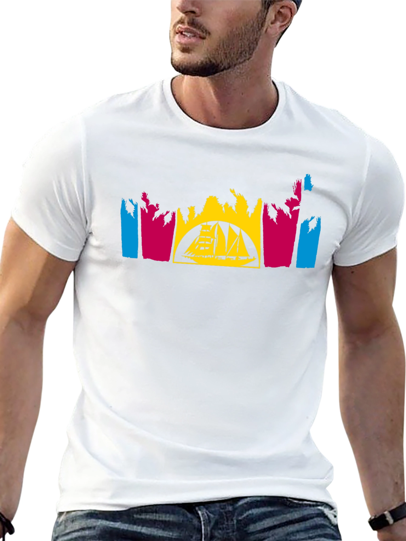 Tropical Sailboat T-Shirt - Black