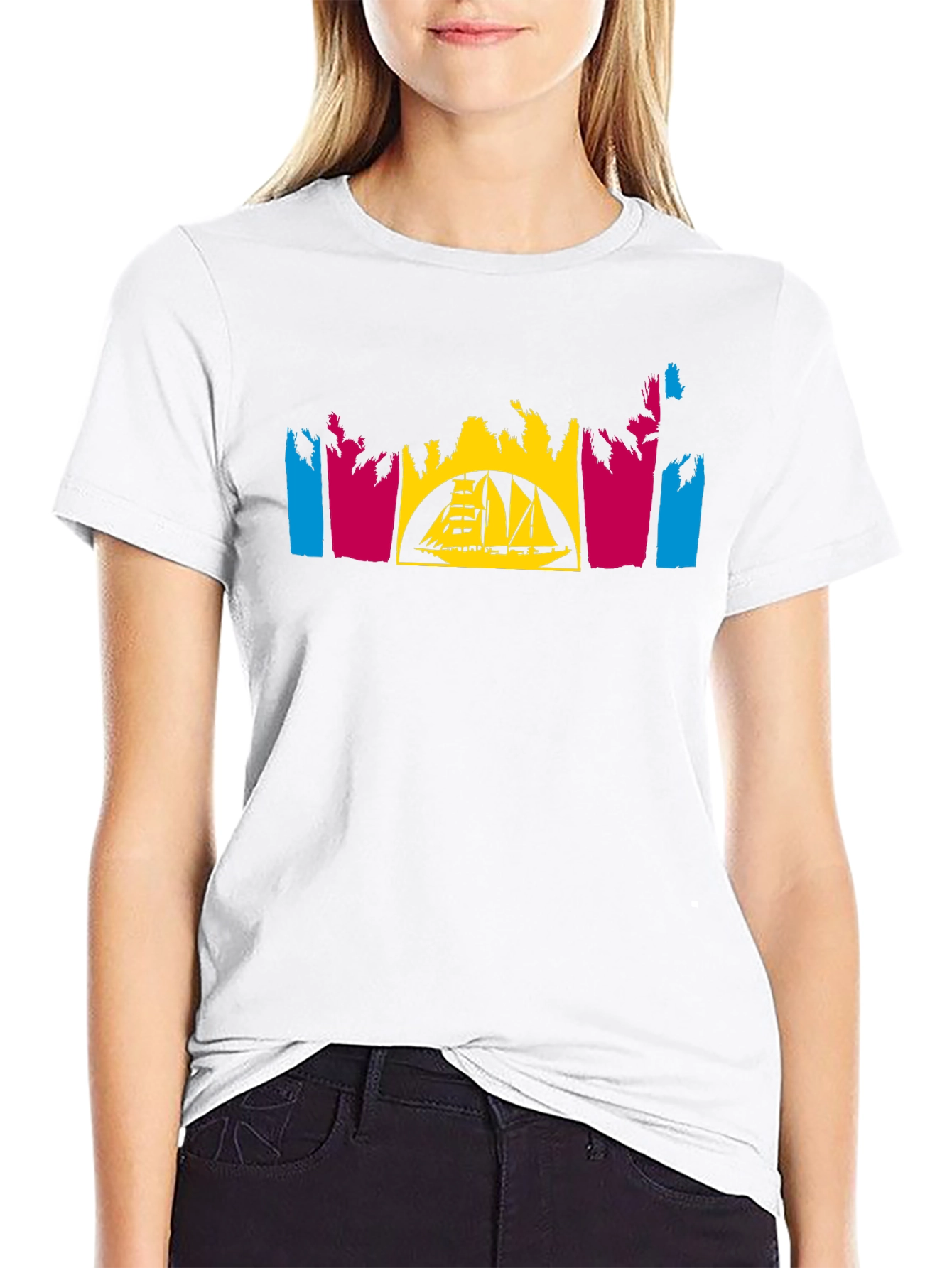 Tropical Sailboat T-Shirt - Black