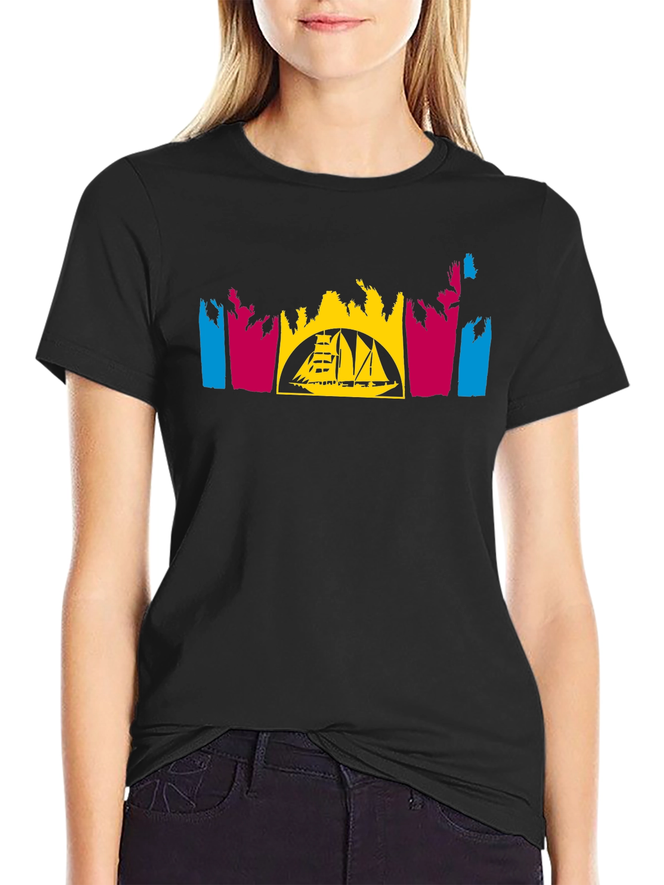 Tropical Sailboat T-Shirt - Black