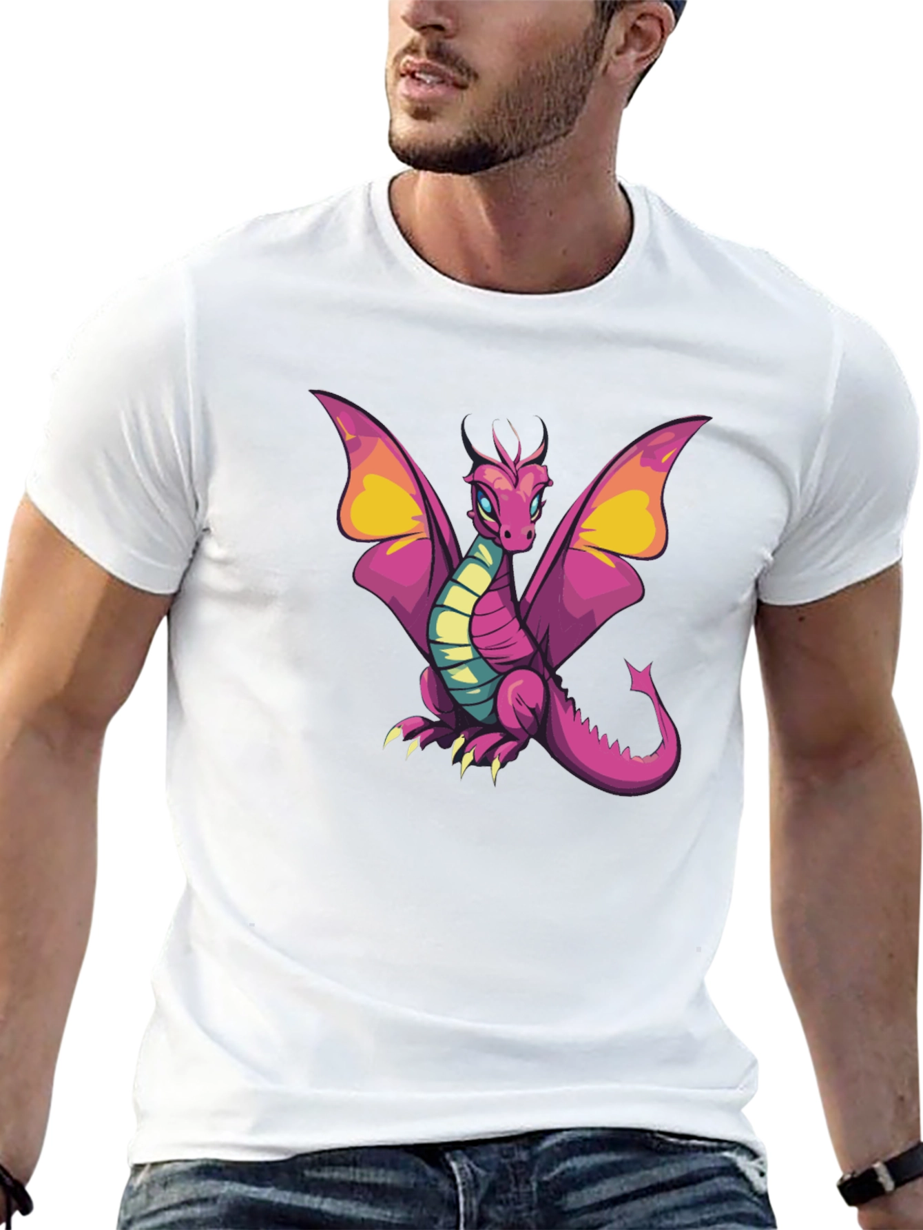 Cartoon Dragon Graphic T-Shirt - Black