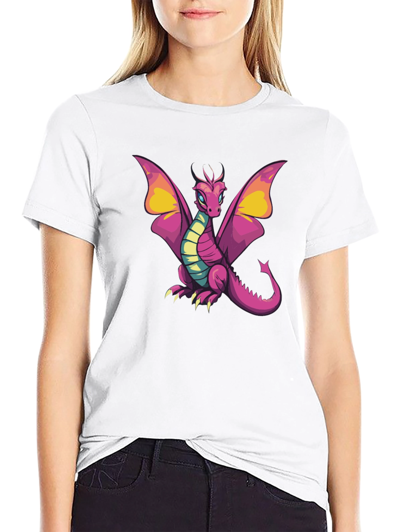 Cartoon Dragon Graphic T-Shirt - Black