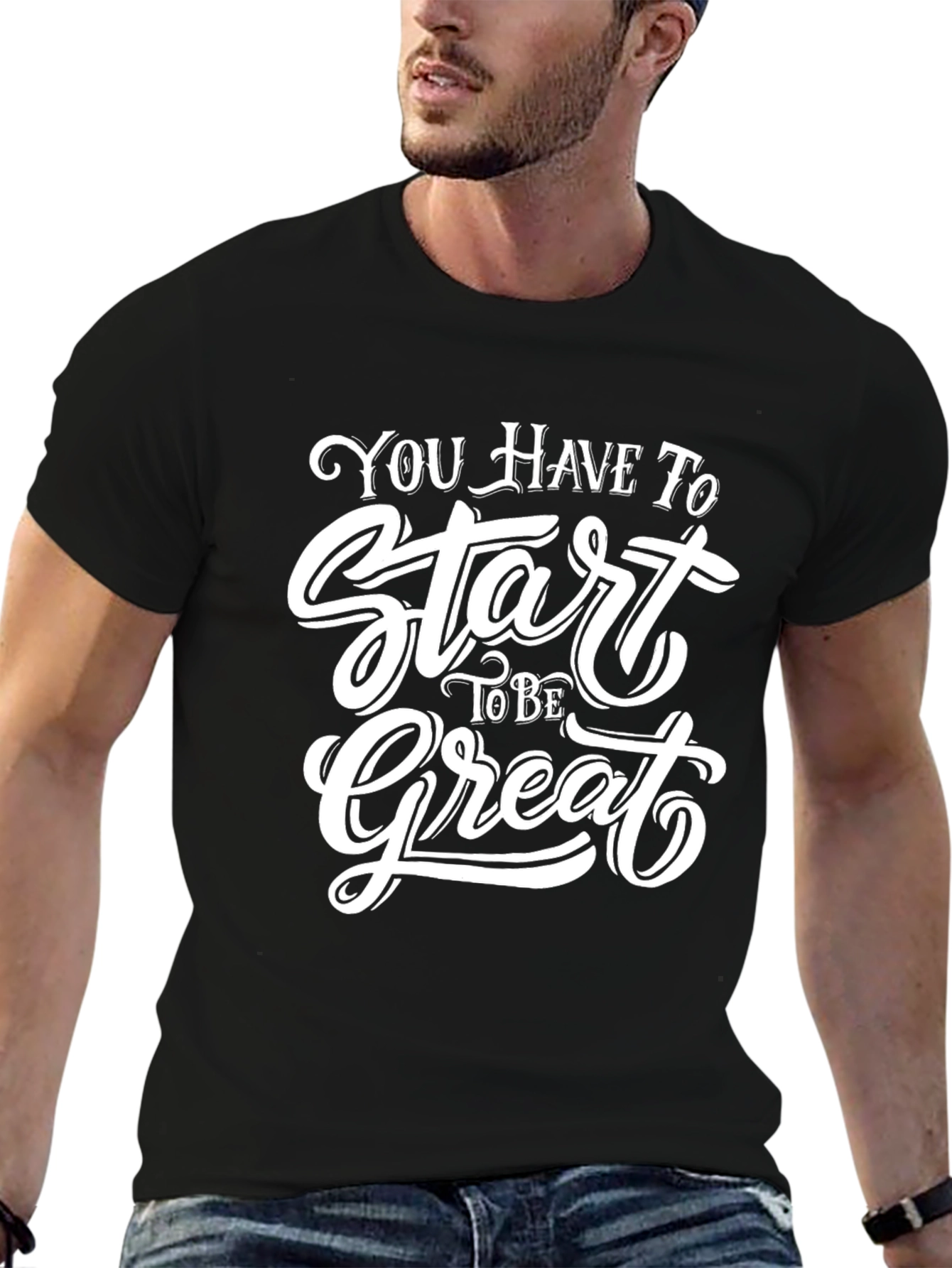 Inspirational Start Great Graphic Tee - Black