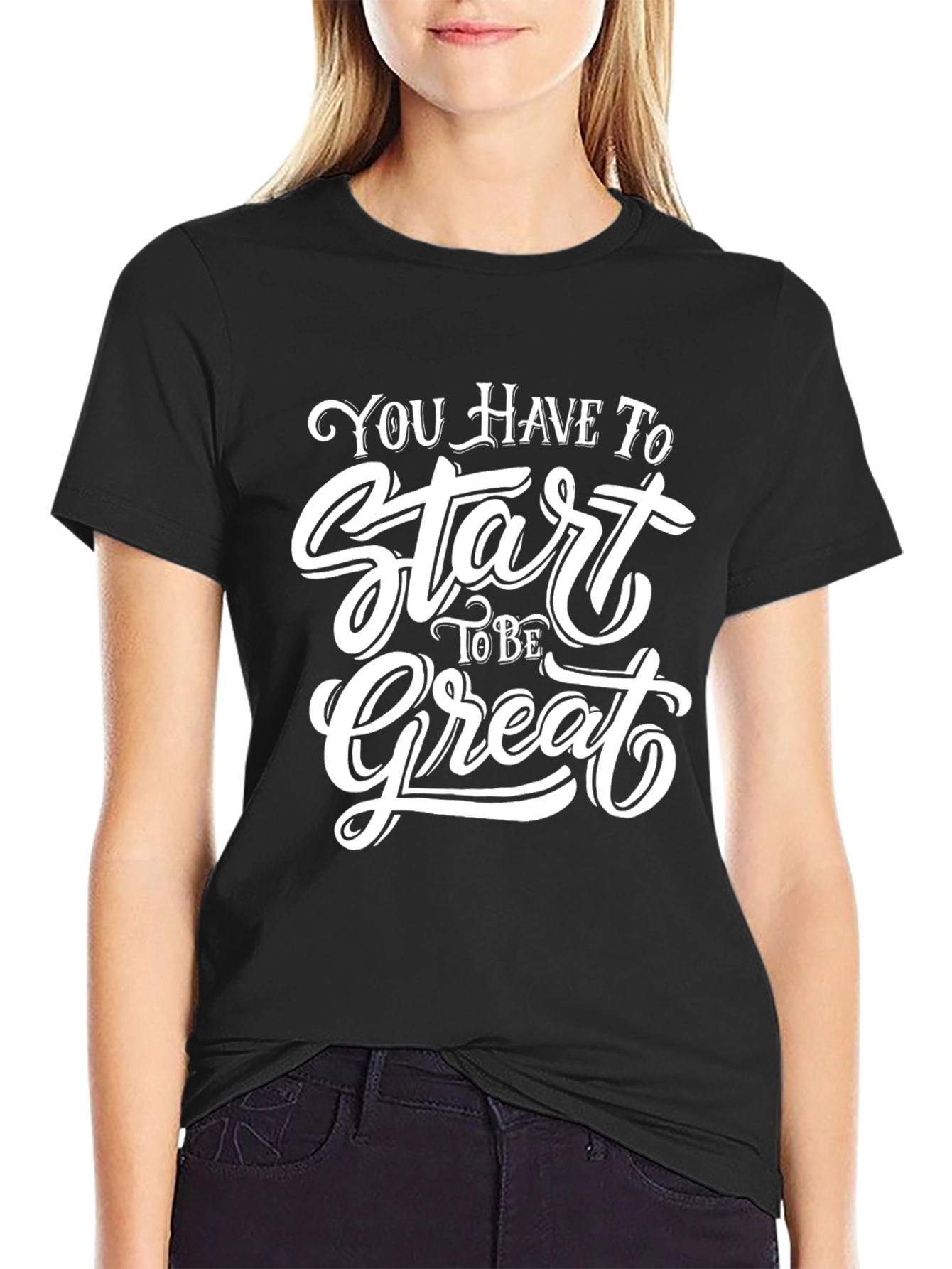 Inspirational Start Great Graphic Tee - Black
