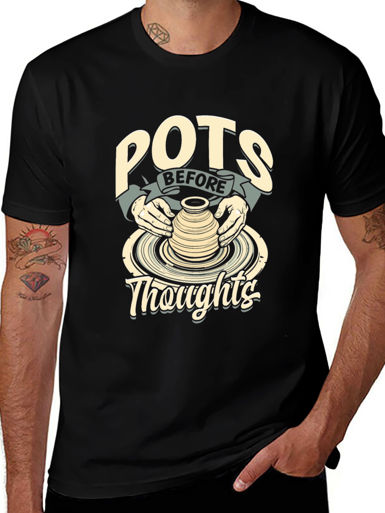 POTS BEFORE Thoughts Black Graphic Tee