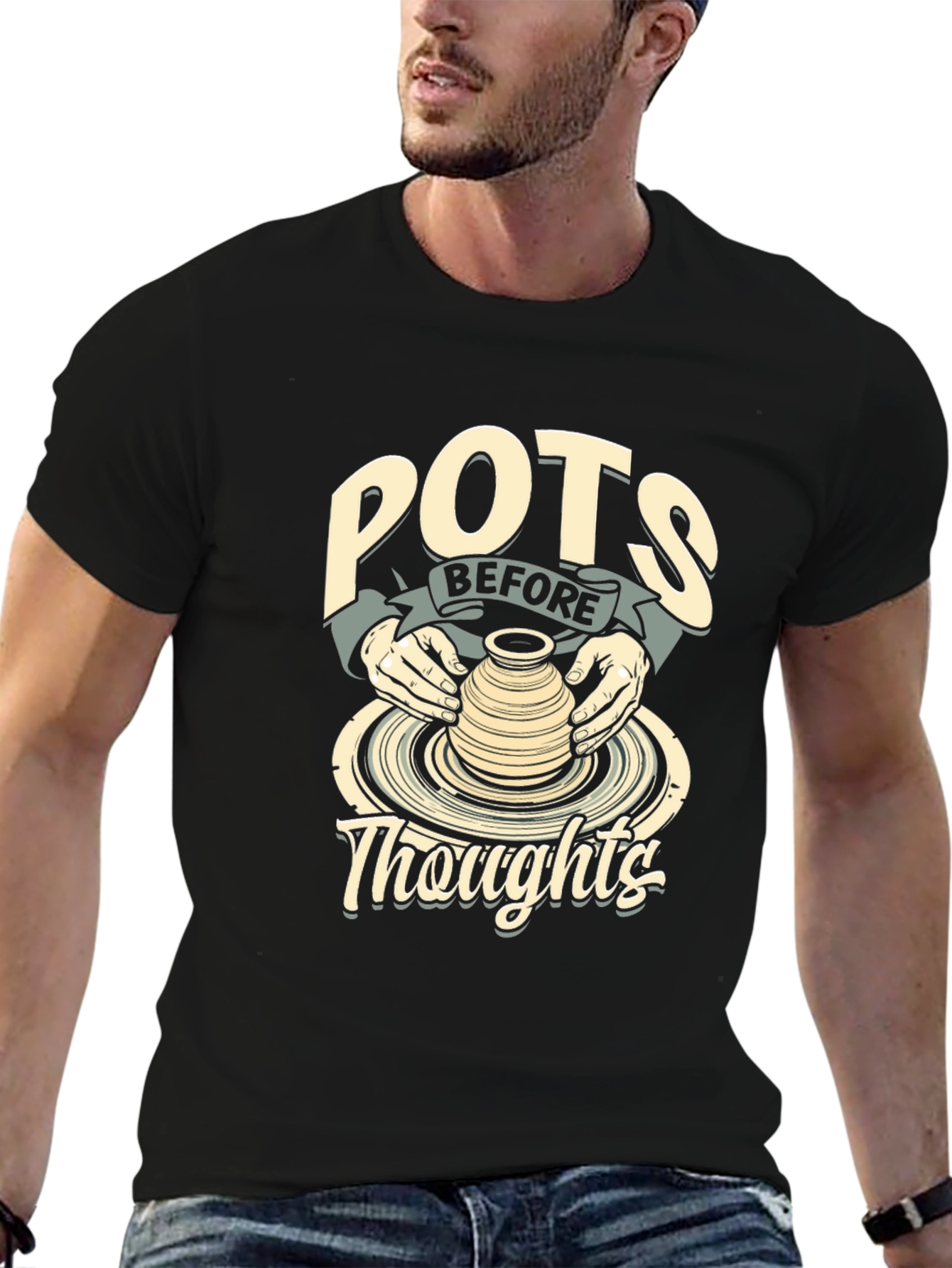 POTS BEFORE Thoughts Black Graphic Tee