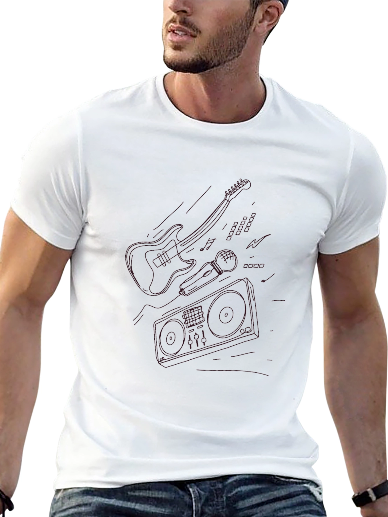 Retro Music Graphic Tee - Black Cotton T-Shirt