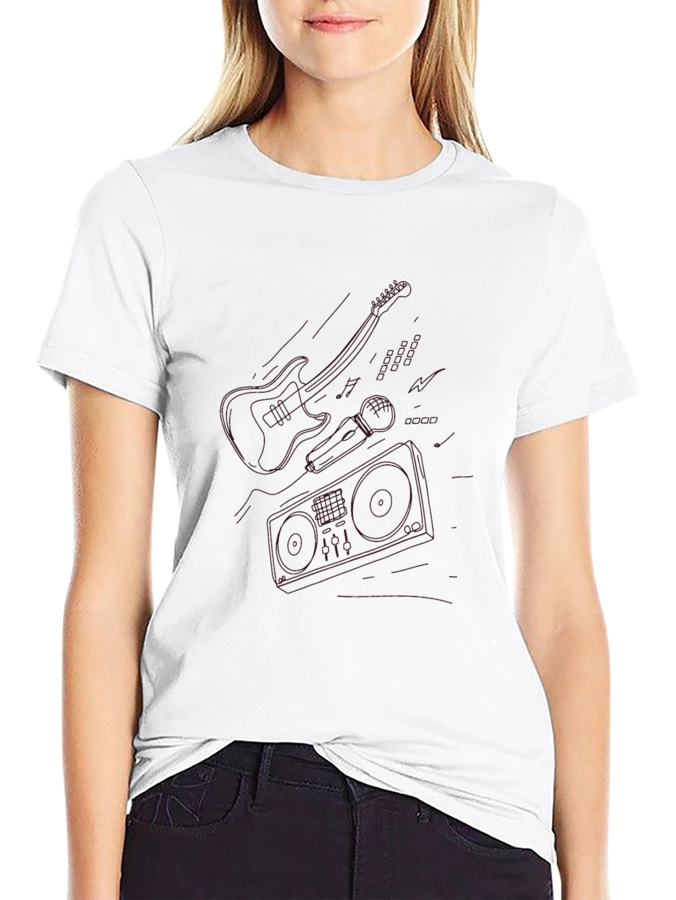 Retro Music Graphic Tee - Black Cotton T-Shirt