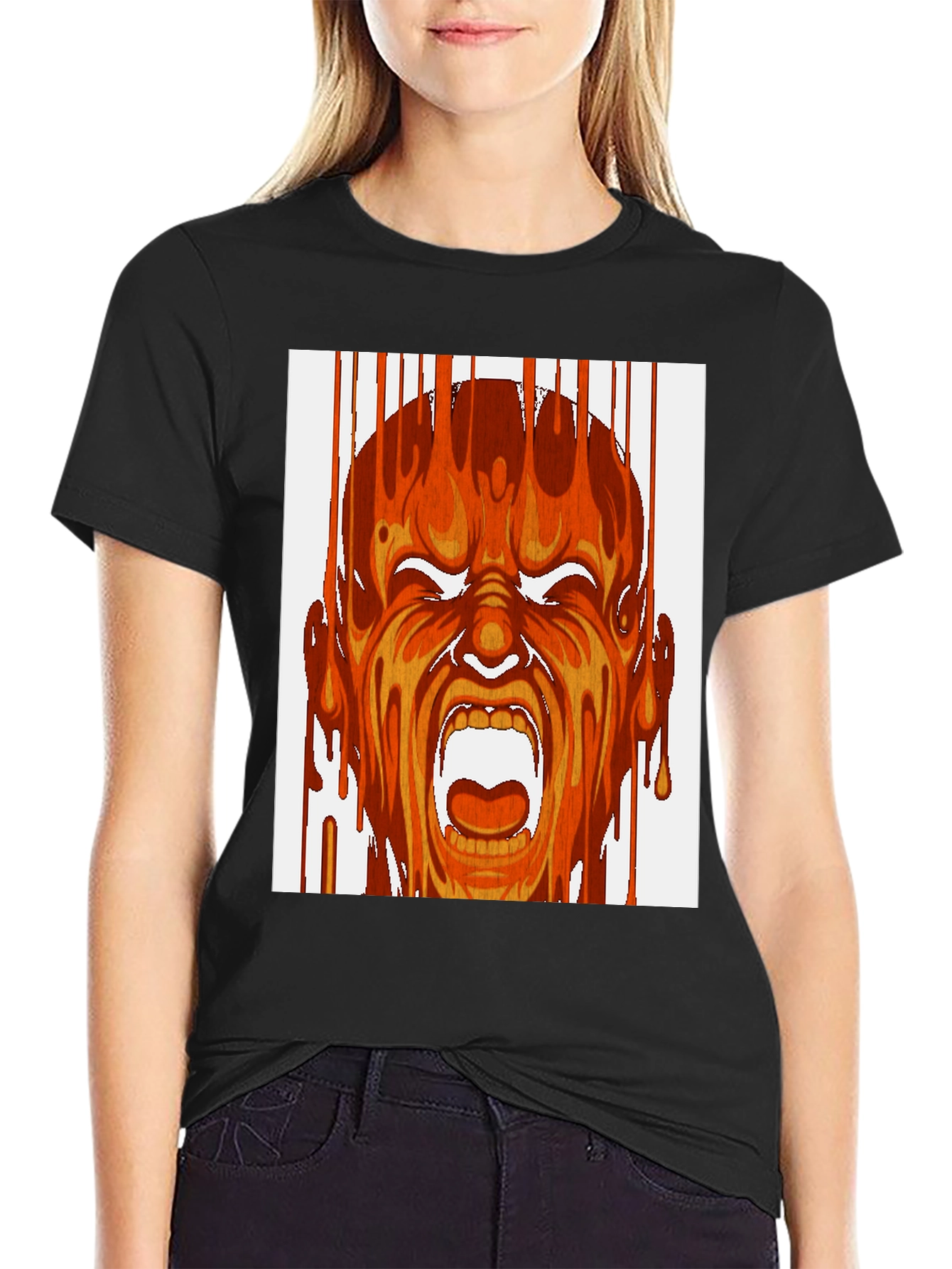 Fiery Scream Graphic Print Black T-Shirt