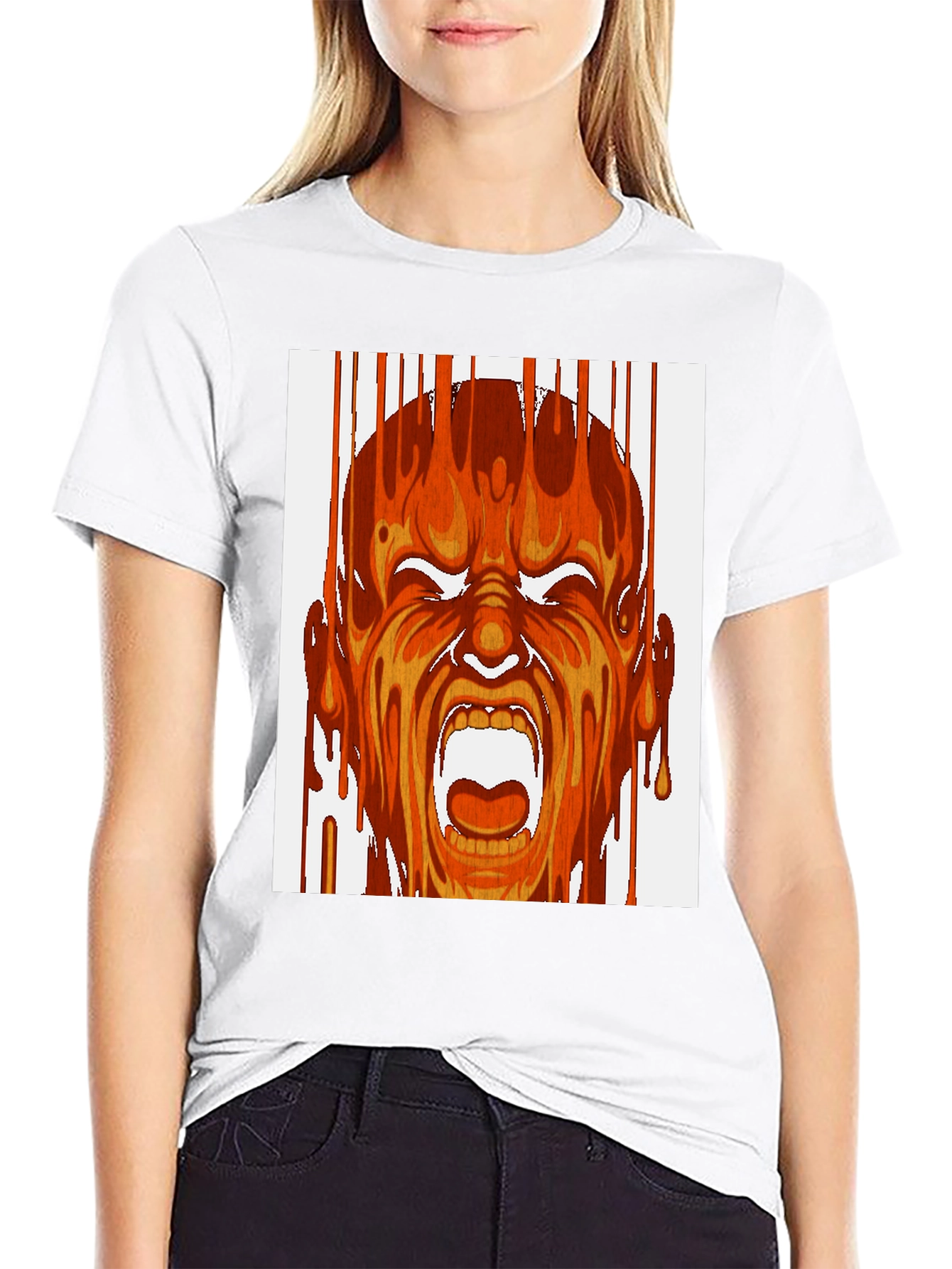 Fiery Scream Graphic Print Black T-Shirt