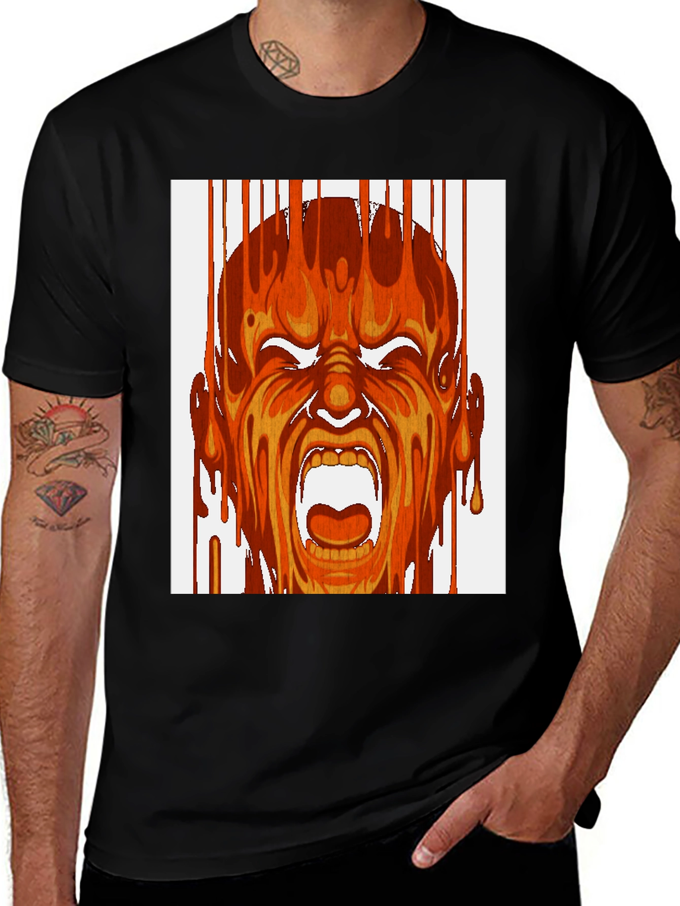Fiery Scream Graphic Print Black T-Shirt