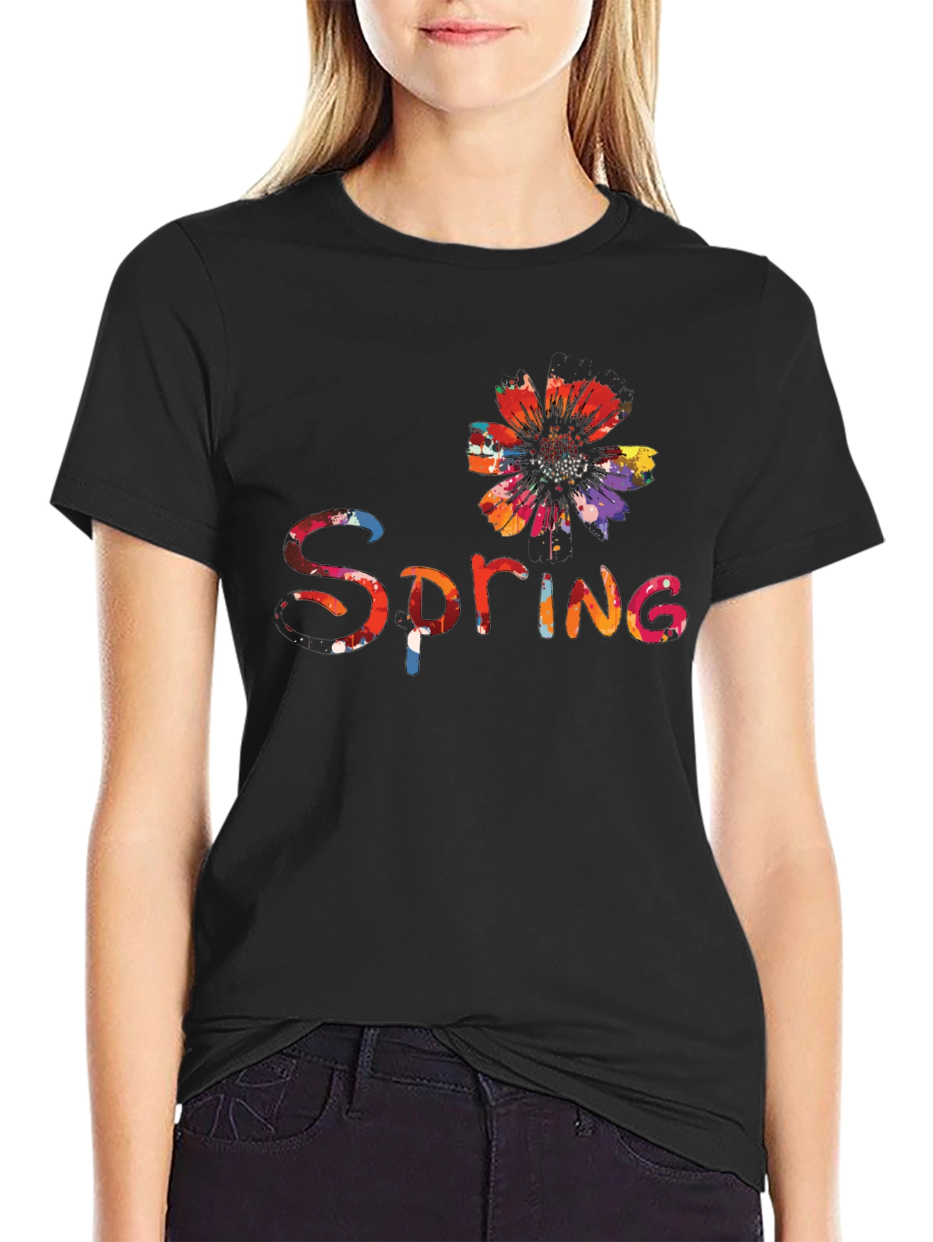 Spring Flower Graphic Tee - Black