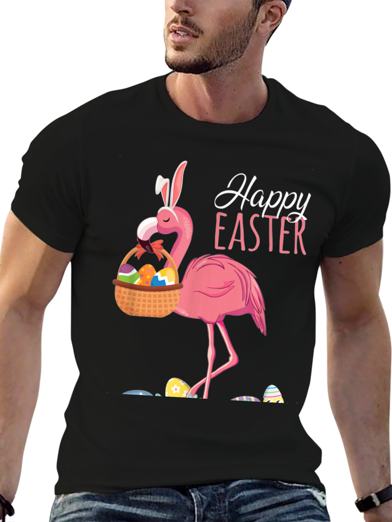 Easter Flamingo T-Shirt - Black
