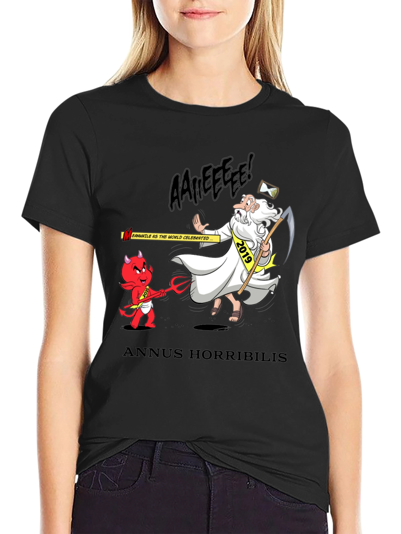 Anuus Horribilis T-Shirt: Cartoon Devil Confronts 2019 Time