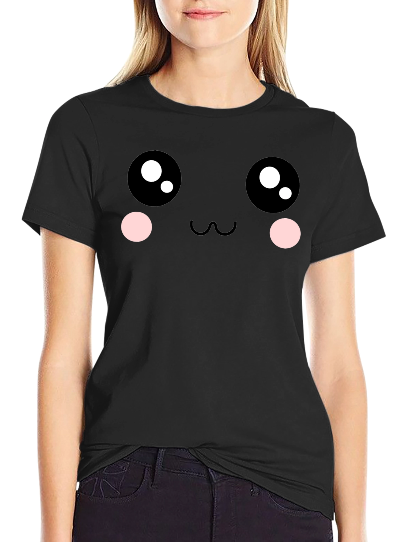 Kawaii Face Graphic Tee - Soft Cotton Blend