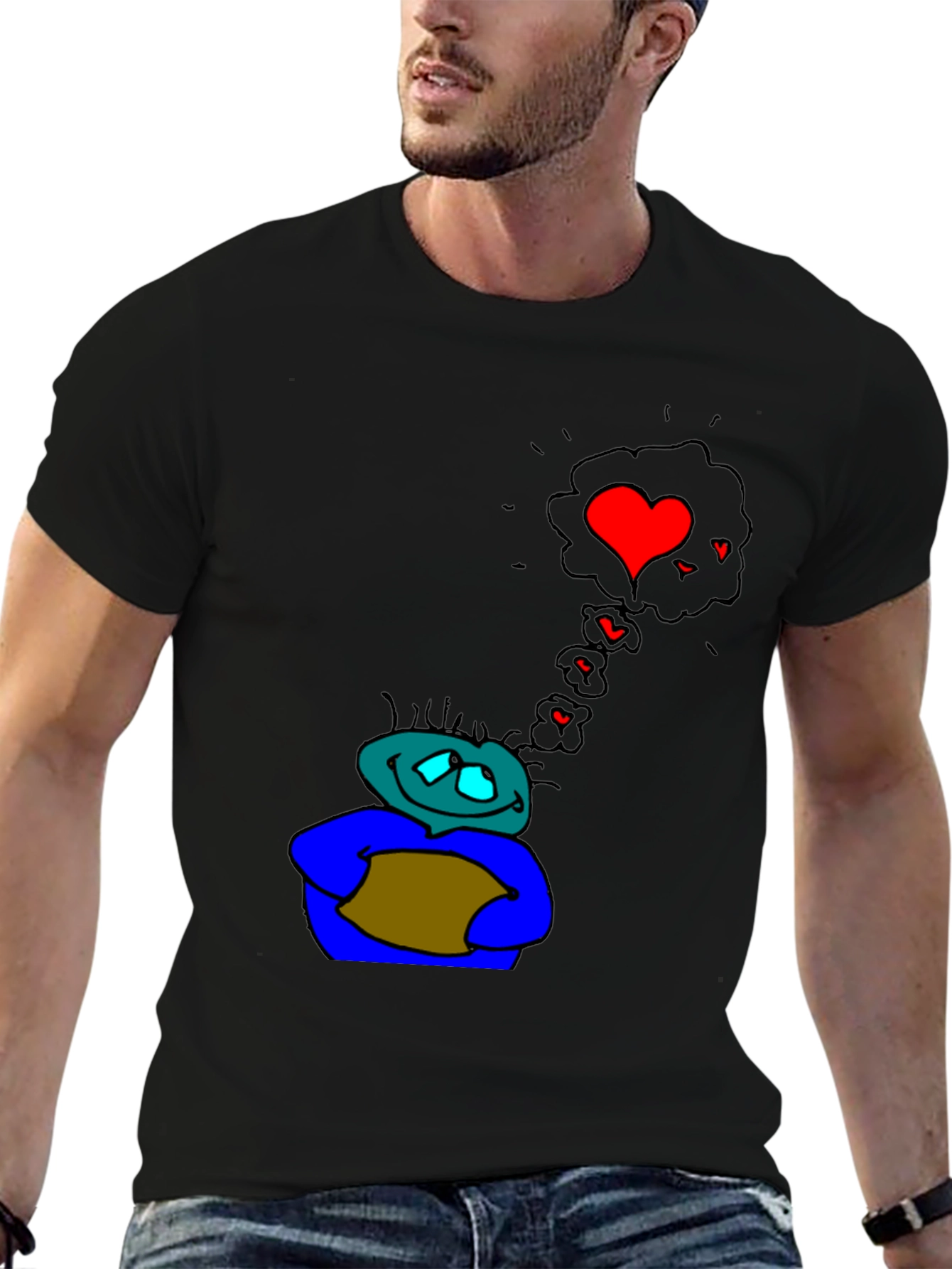 Cartoon Character Heart Dream Black T-Shirt