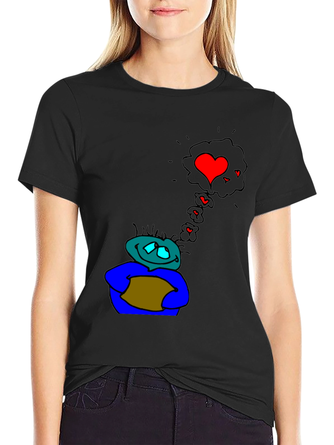Cartoon Character Heart Dream Black T-Shirt