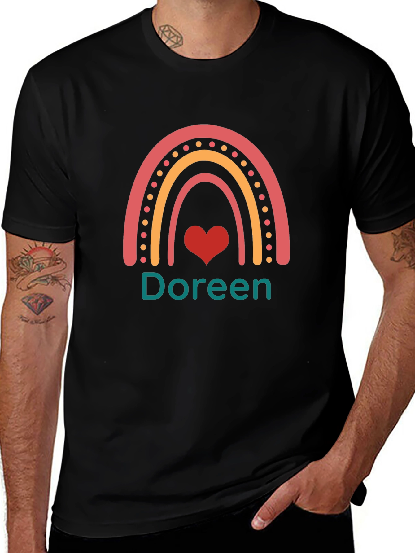 Doreen Rainbow Heart T-Shirt - Custom Name Tee