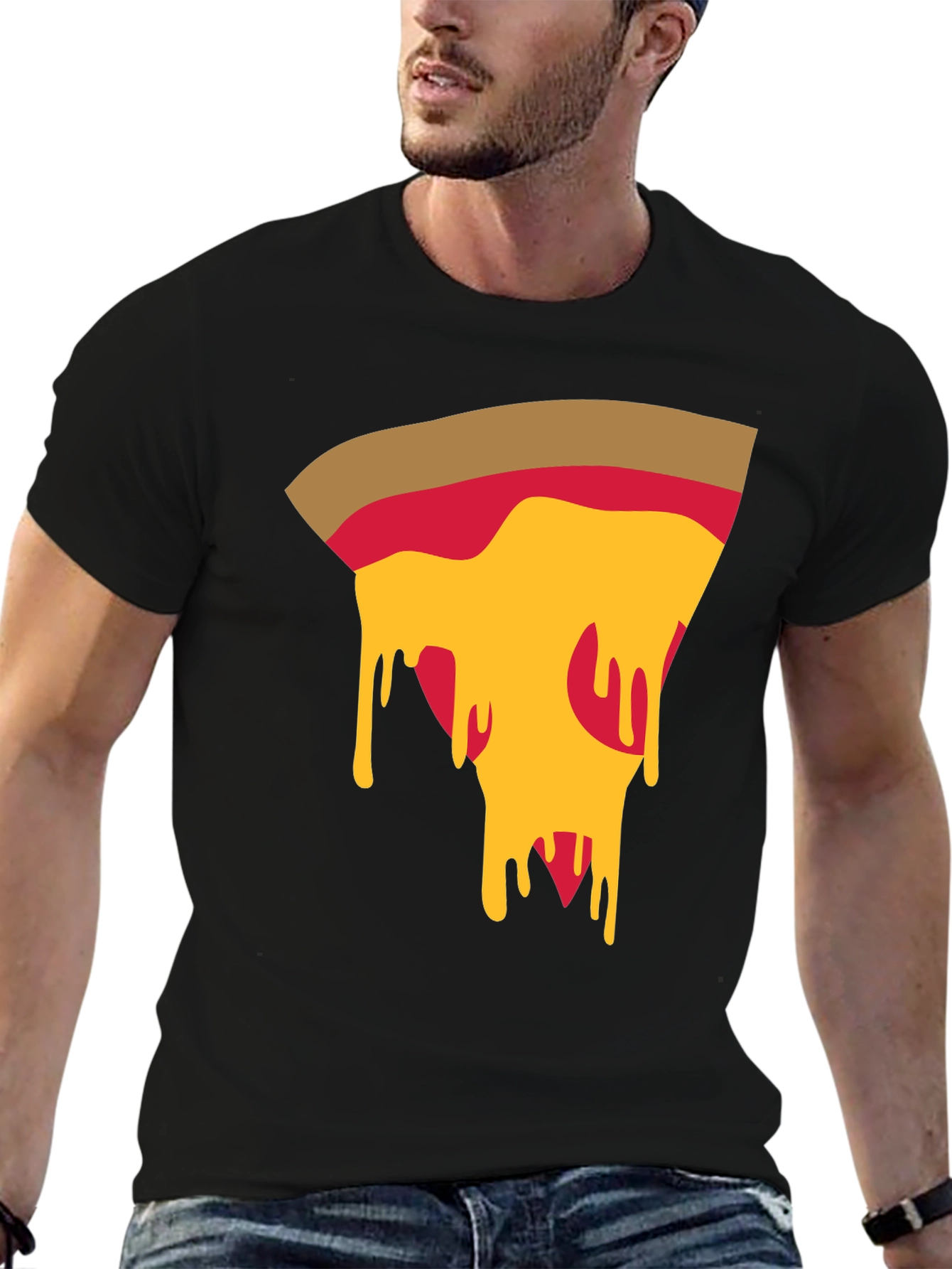 Pizza Slice Graphic Tee - Casual Black T-Shirt