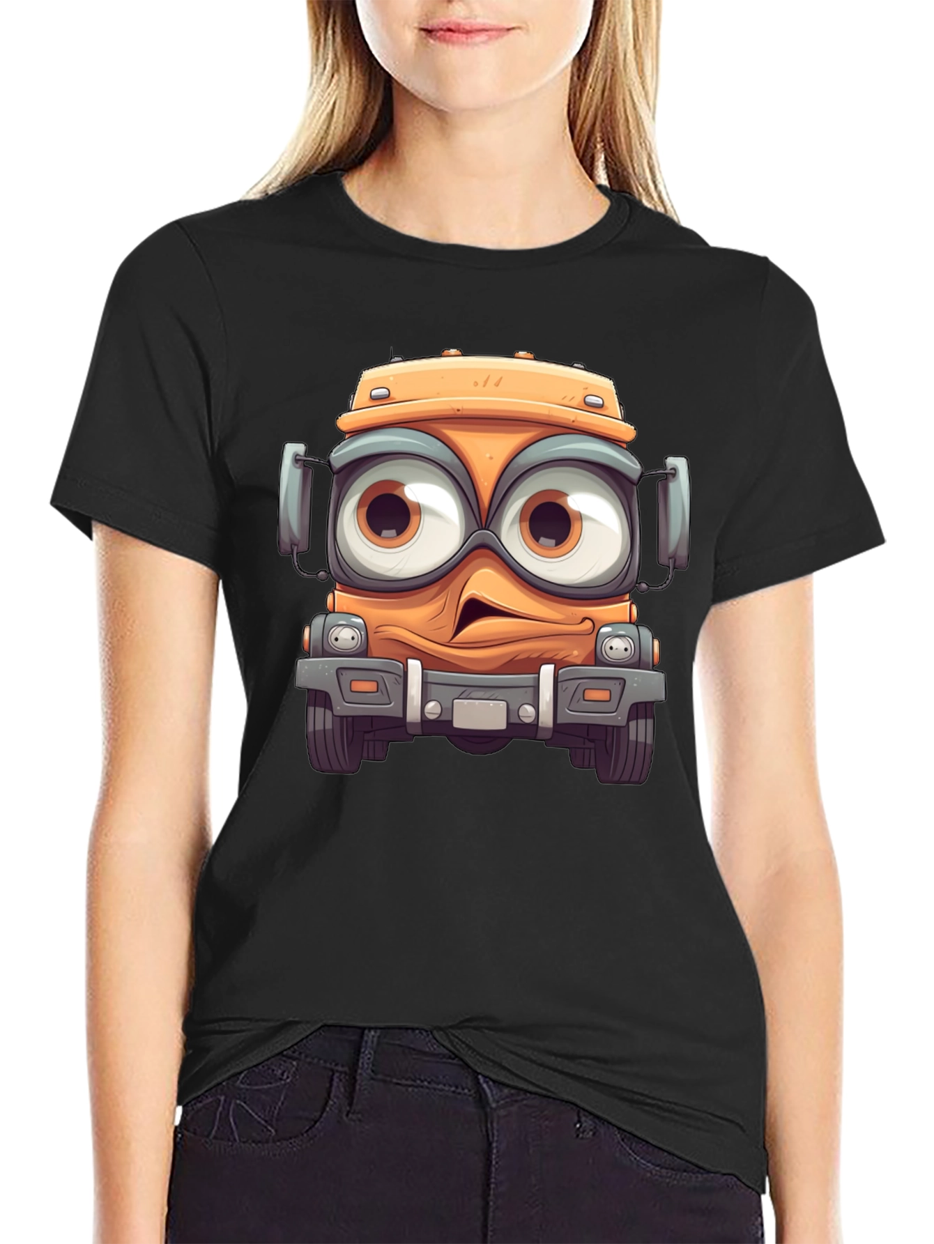 Cartoon Truck Graphic Black T-Shirt
