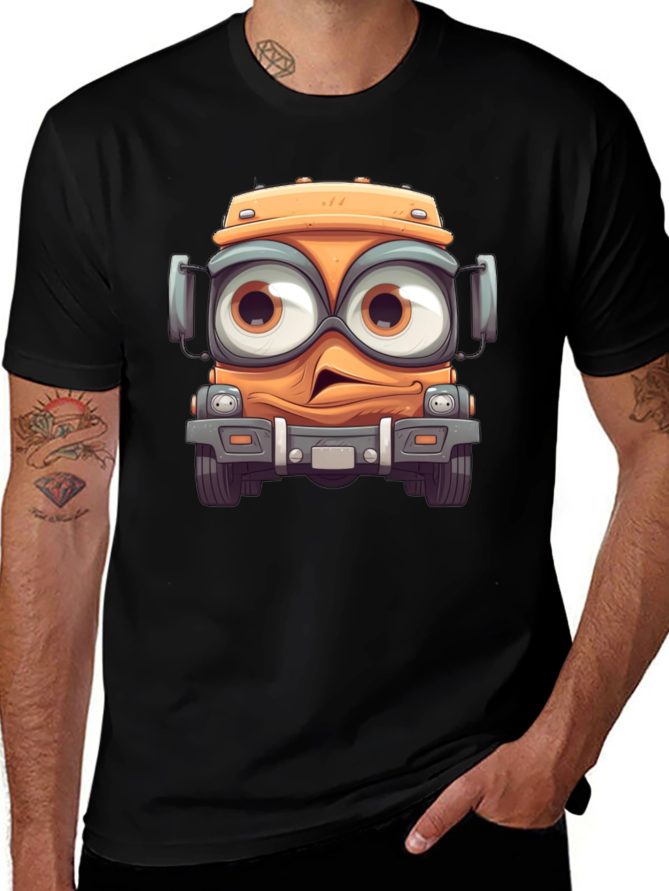 Cartoon Truck Graphic Black T-Shirt
