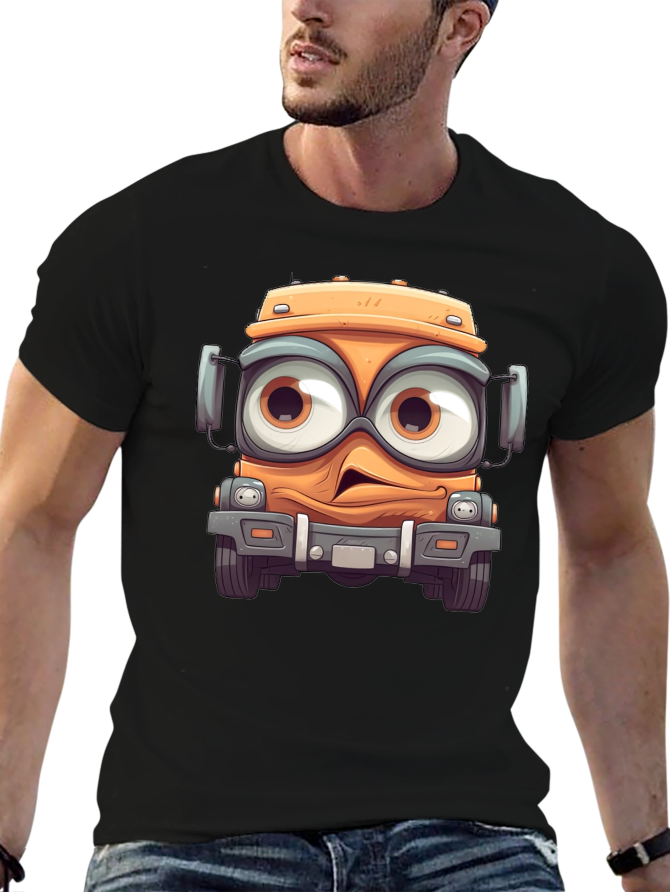 Cartoon Truck Graphic Black T-Shirt