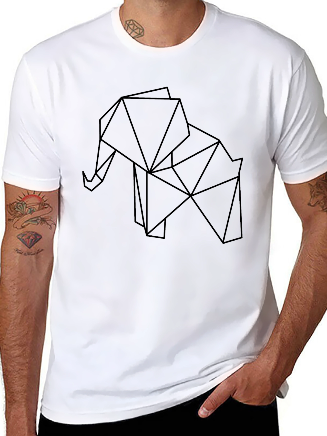 Geometric Elephant Black T-Shirt