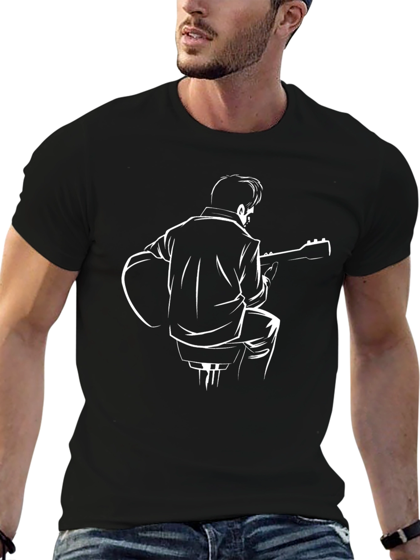 Guitar Player Graphic Tee - Black
