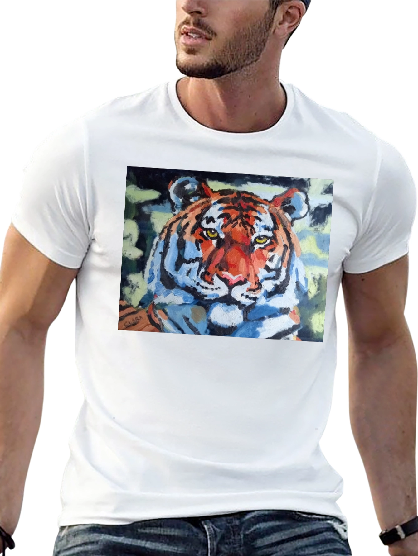 Tiger Graphic Print Crew Neck T-Shirt