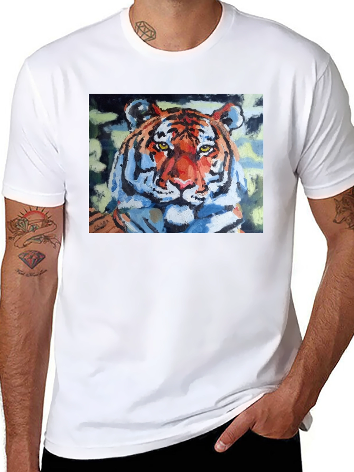 Tiger Graphic Print Crew Neck T-Shirt