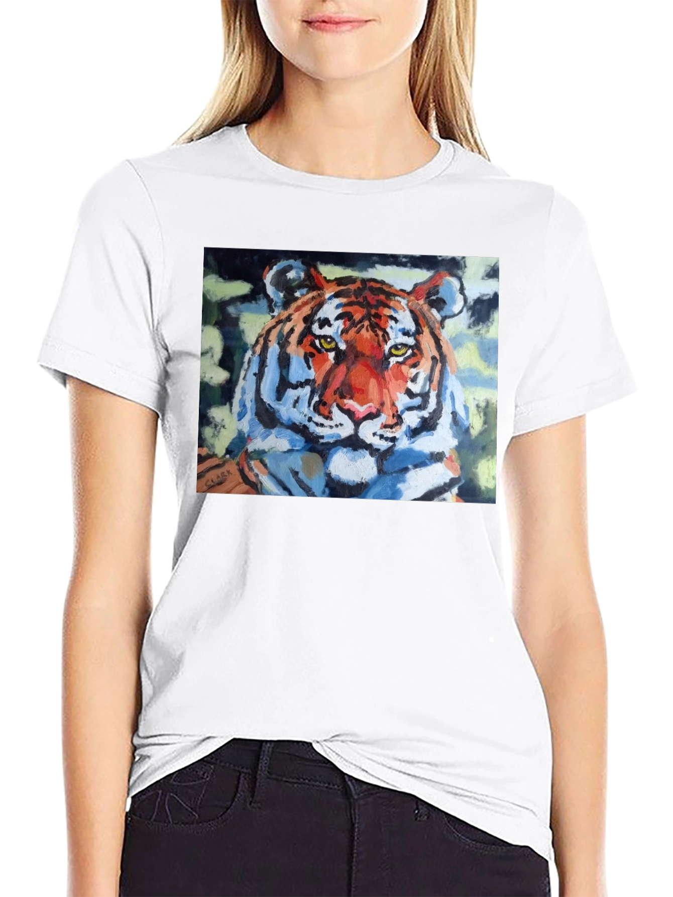 Tiger Graphic Print Crew Neck T-Shirt