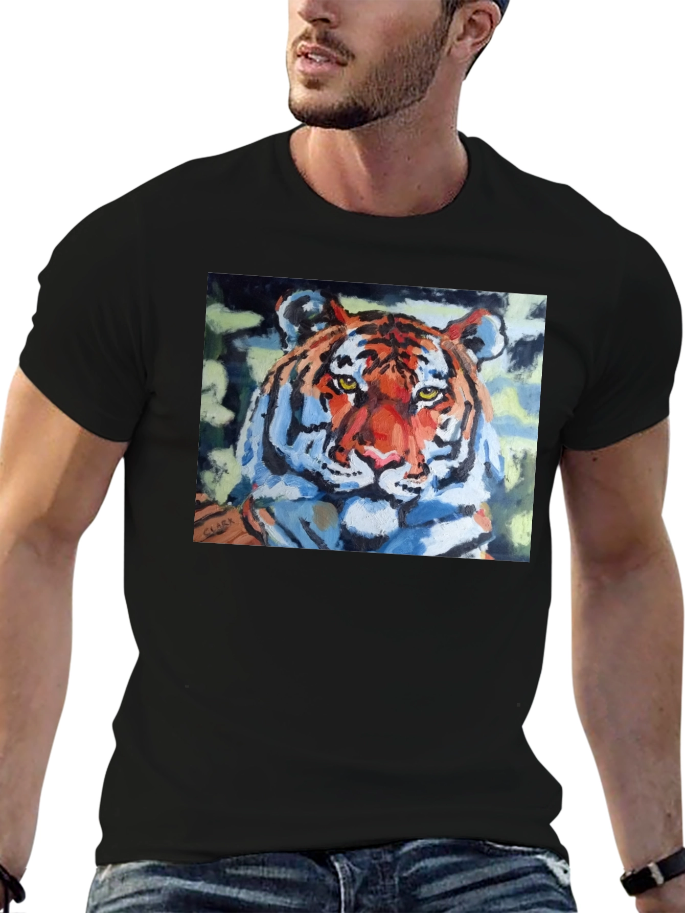 Tiger Graphic Print Crew Neck T-Shirt