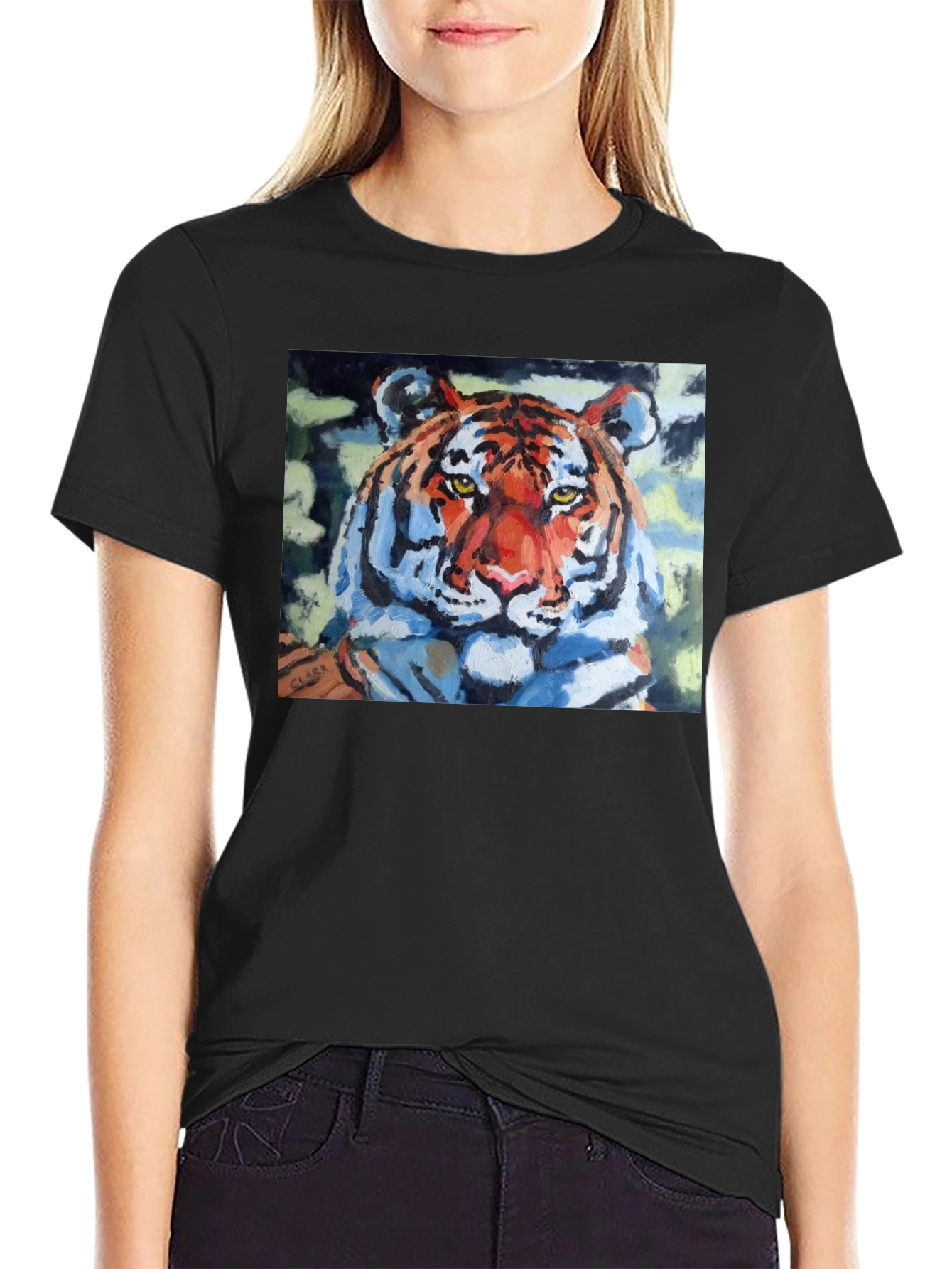 Tiger Graphic Print Crew Neck T-Shirt